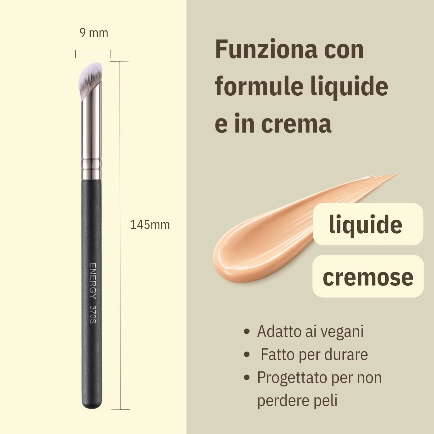 ENERGY 370S Pennello Correttore Piccolo per Copertura Mirata & Occhiaie – Pennello Trucco di Precisione con Setole Sintetiche Vegane