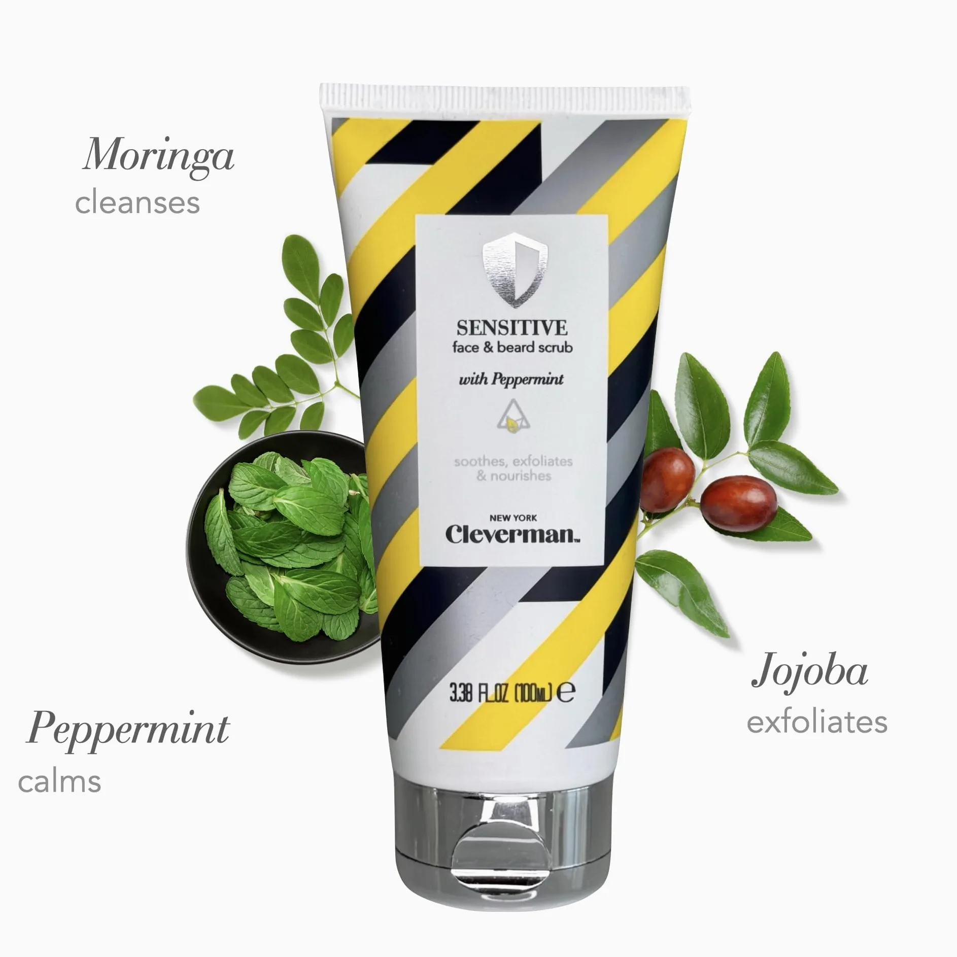 CLEVERMAN Esfoliante viso e barba per uomini, 100 ml, detergente viso esfoliante con infusione di menta