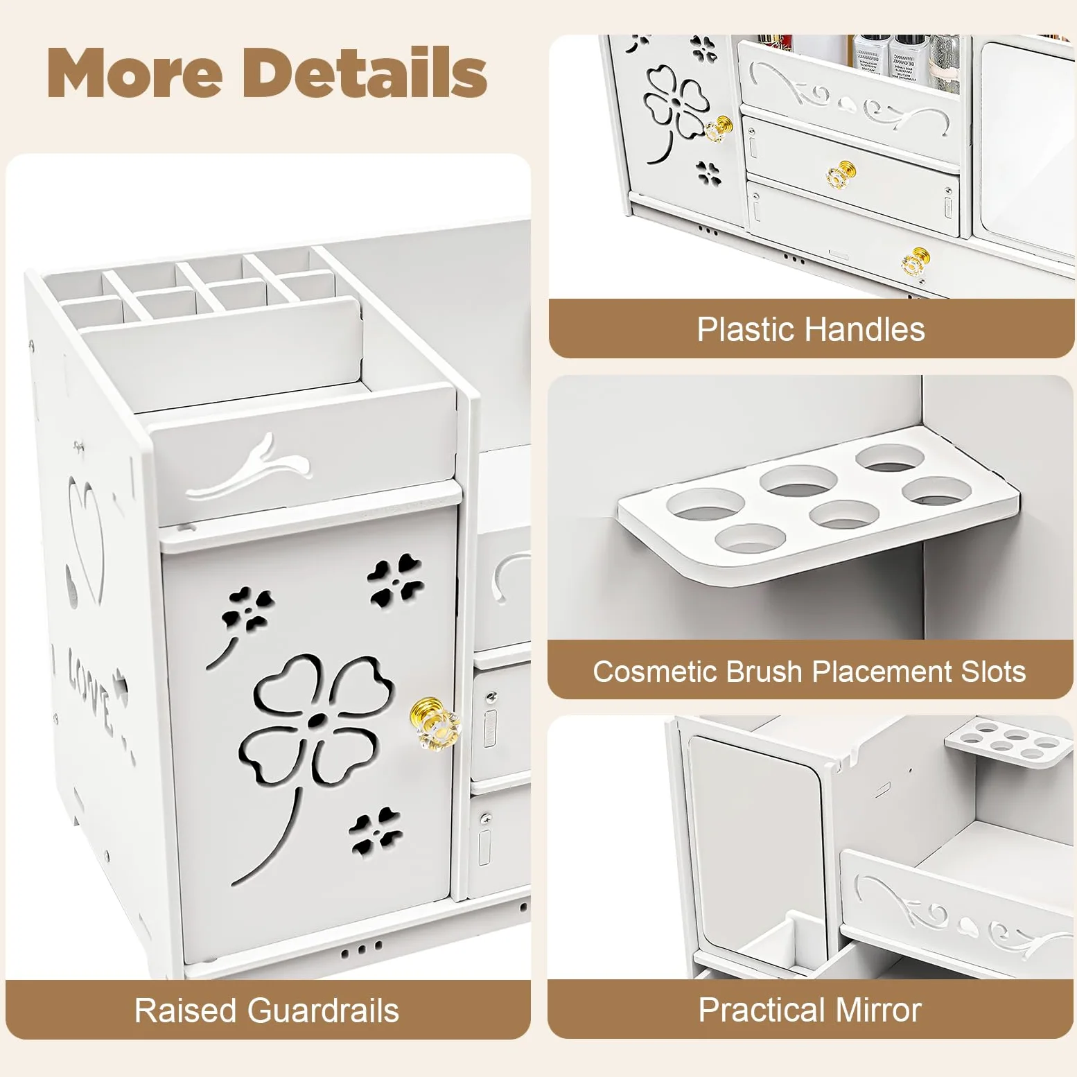 Organizer per trucchi con 3 cassetti - Scatola cosmetica con suddivisione (1/2, 1/3, 1/4) per rossetti, pennelli e creme, contenitore stabile per tavolo da toeletta, bagno