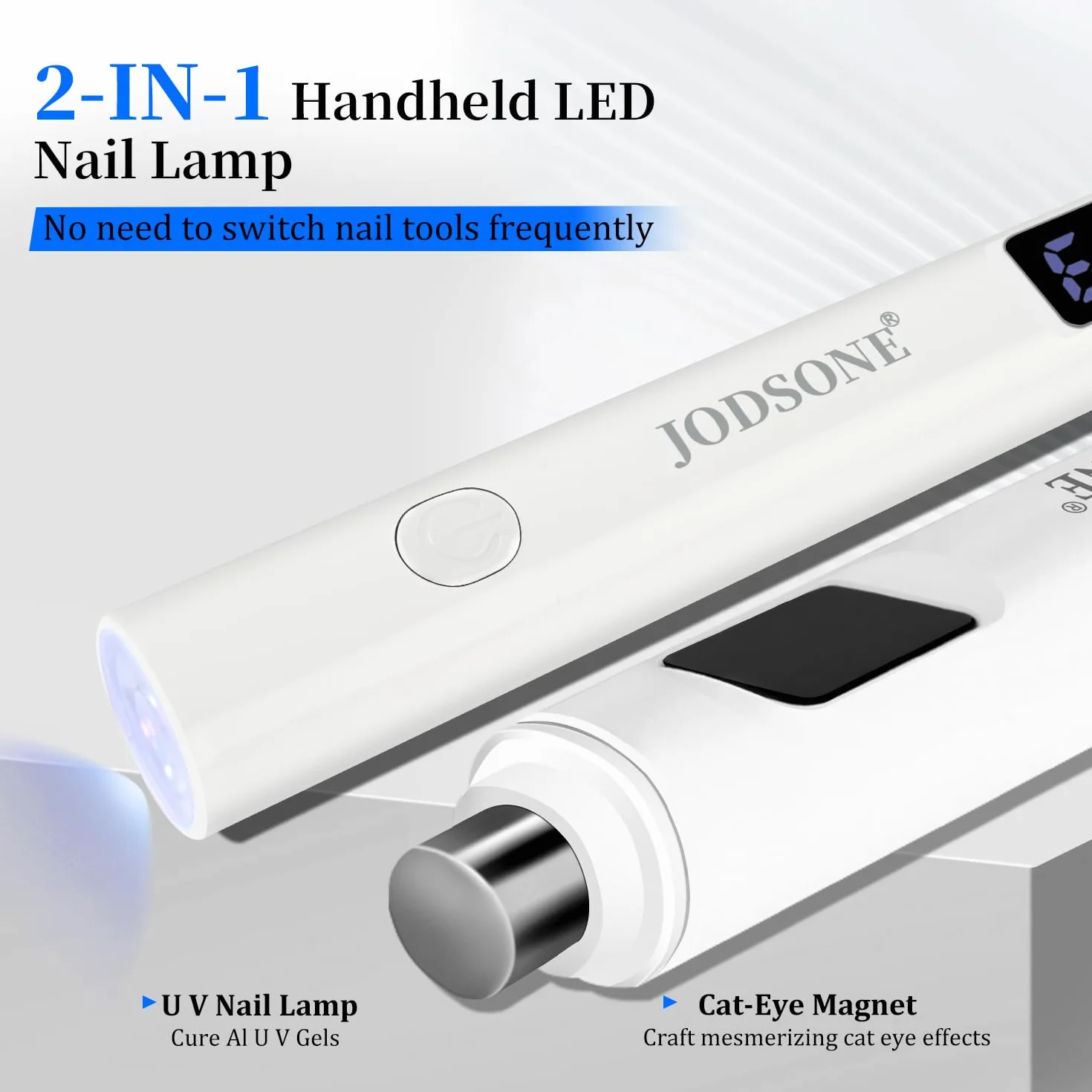 JODSONE Lampada UV per Unghie Portatile Piccola con Magnete e Display LCD - Lampada LED Ricaricabile Maniüre per Casa, Design Compatto e Maneggevole, Bianco