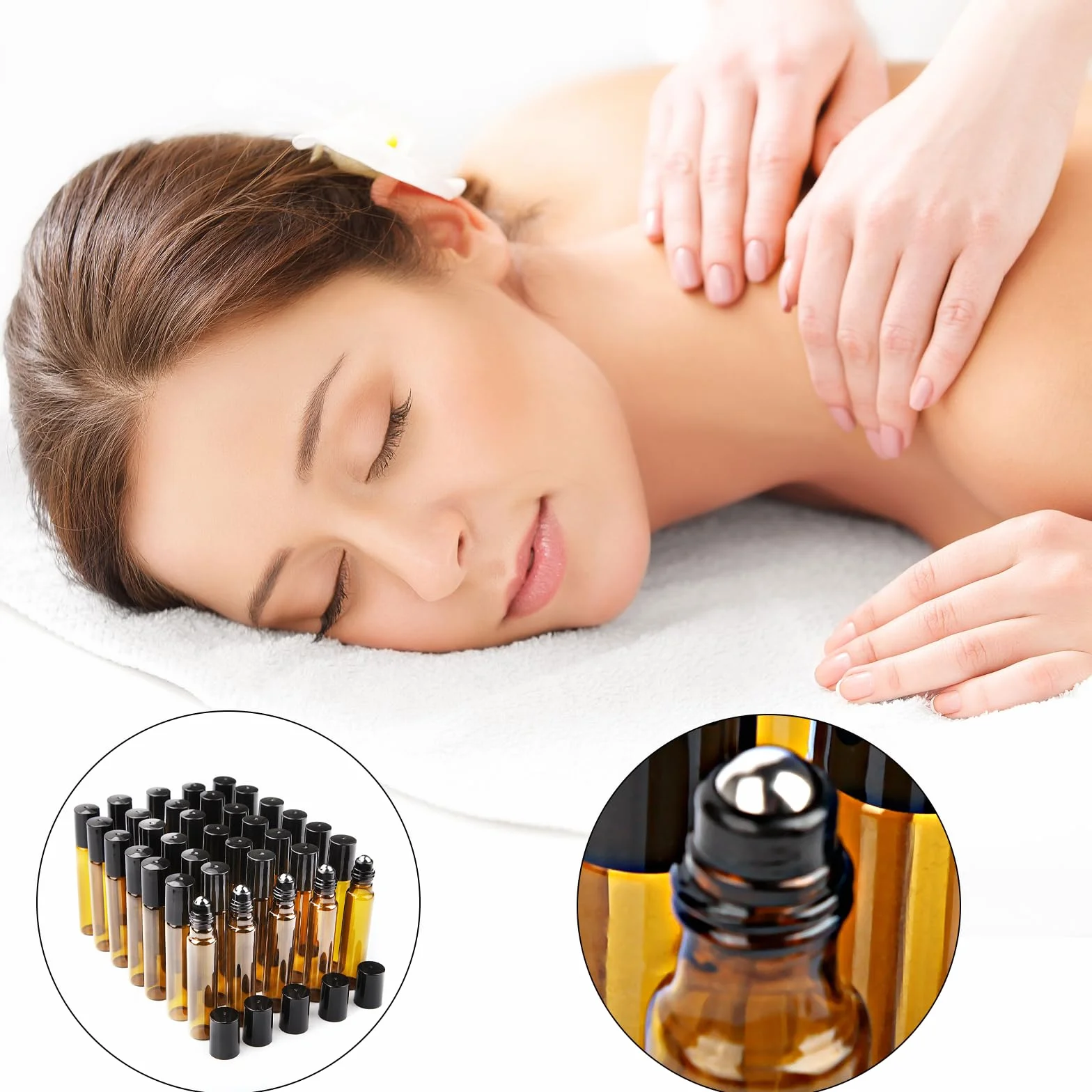 Roll on - Bottiglie di vetro per olio essenziale, 35 pezzi, colore marrone, rollon, vuote, 10 ml, per oli con rullo in acciaio inox, per oli essenziali, lozioni, profumi, massaggi