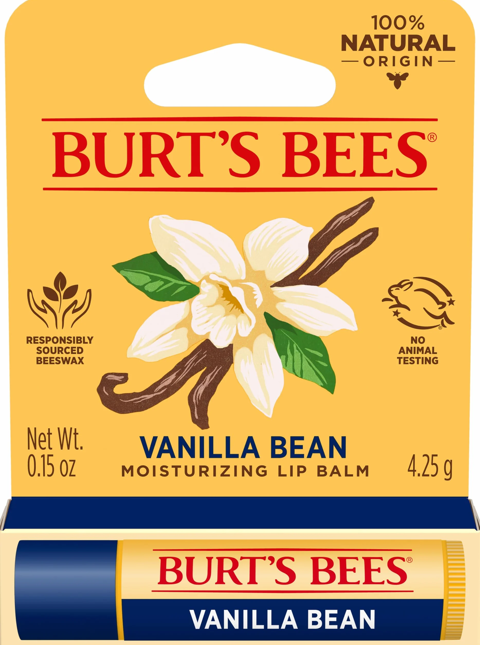 Burt's Bees Balsamo Labbra Vaniglia Idratante Cera d'Api Vitamina E Naturale 4.25 g