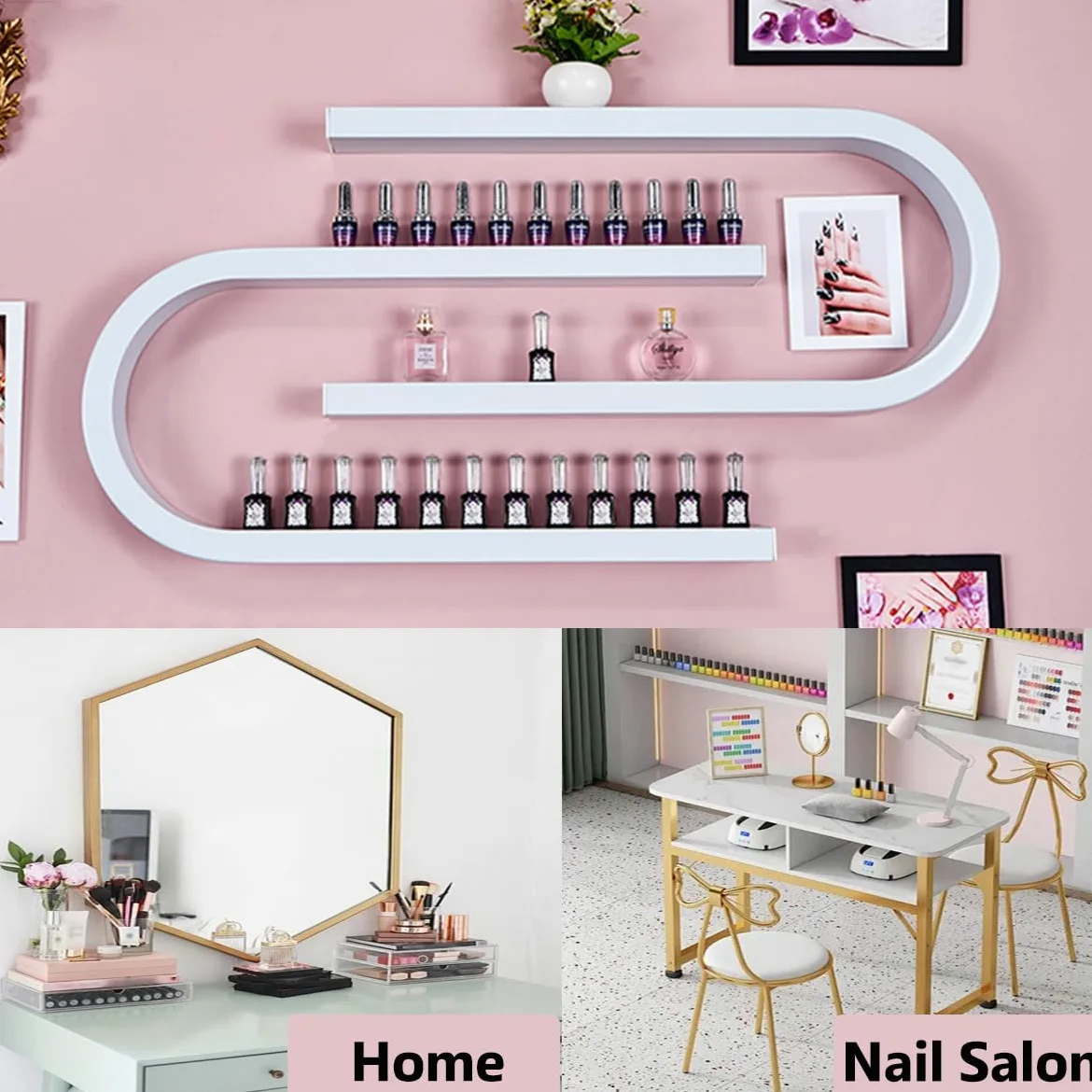 Organizzatore per Smalti da Parete, Mensole Sospese in Metallo A Forma di U, Scaffali Multifunzionali per L'Esposizione di Smalti, Ideali per La Casa, Il Salone di Bellezza O Il Negozio,Nero