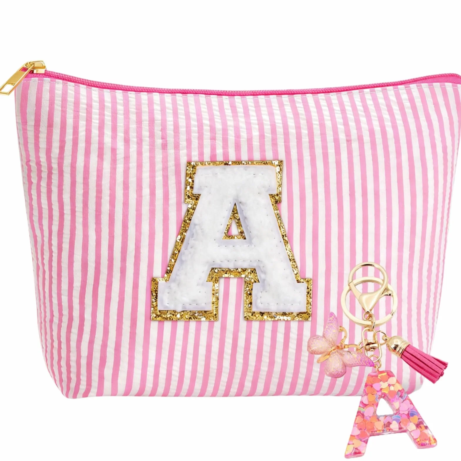 Pochette Personalizzata Beauty Case Portachiavi Bambina Ragazza con Iniziale Regalo Natale Donna Rosa