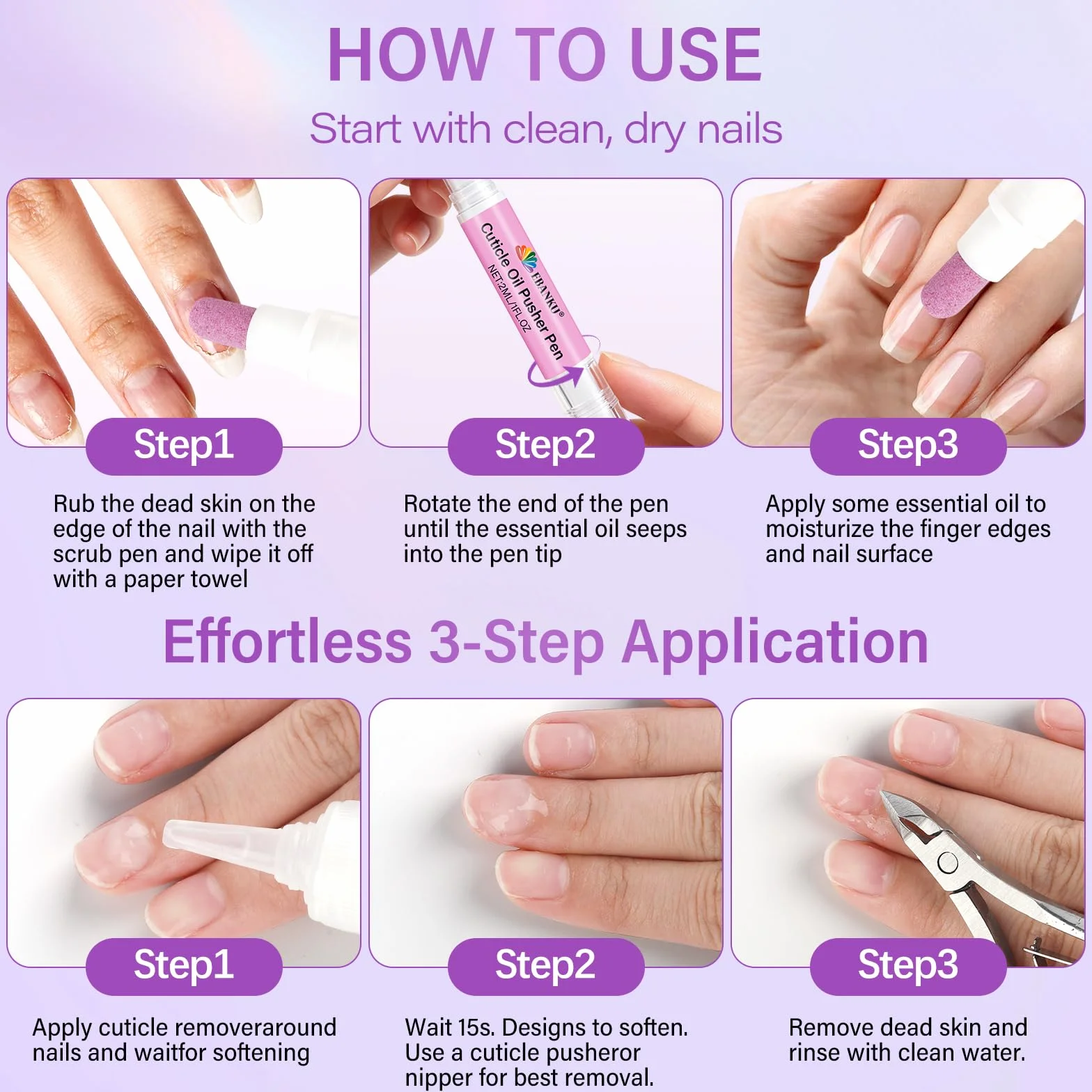 EBANKU Spingicuticole in Ceramica e Penna all'Olio, Penna per la Cura delle Unghie con Crema Rimuovi Cuticole, Delicato Rimuovi-Cuticole per Unghie Secche e Danneggiate, Idrata, Rinforza e Illumina