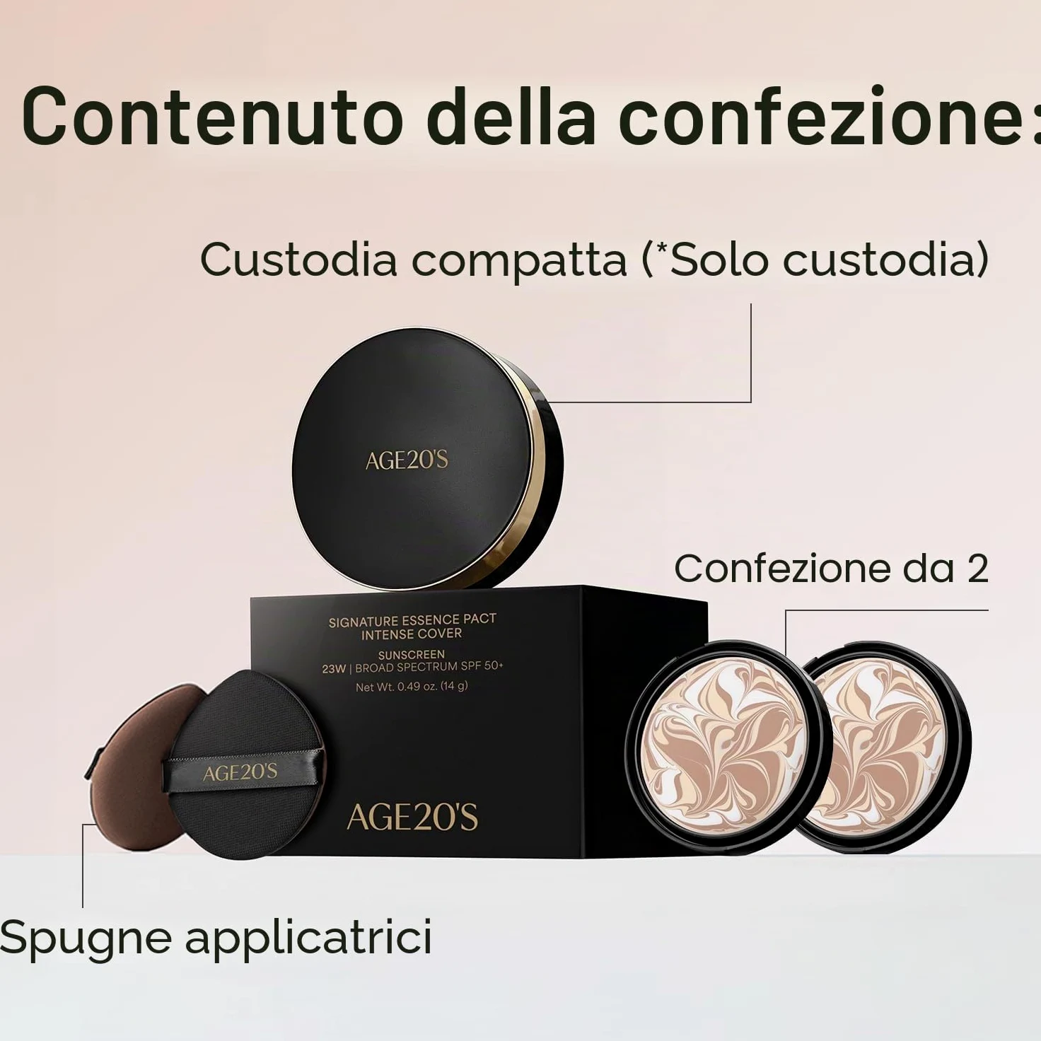 AGE20'S Signature Essence Pact SPF 50+ | Confezione da 2 | 21 Beige Chiaro | Fondotinta in crema, finitura luminosa, copertura naturale | Korean Cushion Foundation