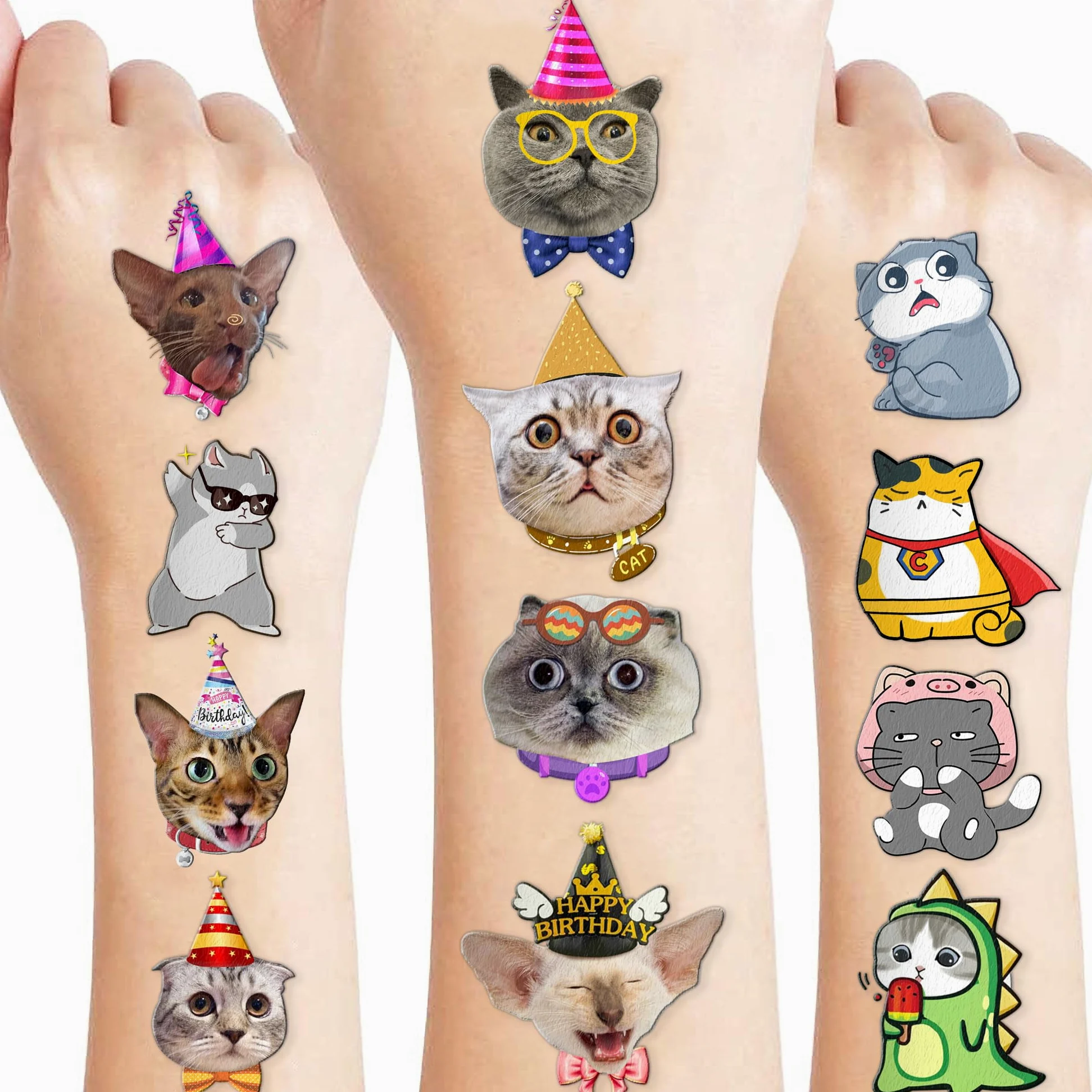 91TATTOOS 96 Tatuaggi Temporanei Presagliati Di Gatti E Animali Domestici Per Bambini Ricordi Forniture E Decorazioni Per Feste Di Compleanno A Temi Adorabili Adesivi Per Tatuaggi Falsi C