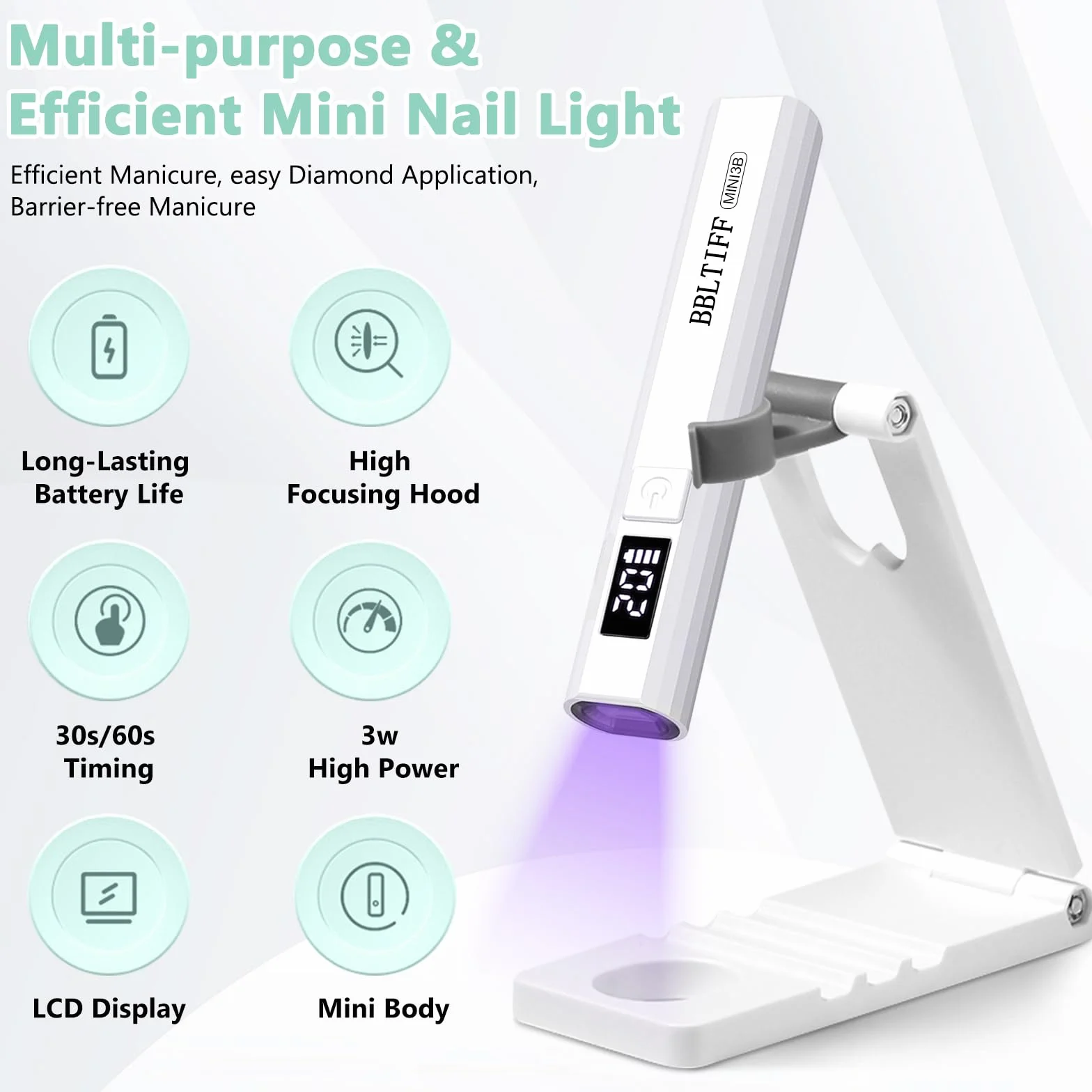 Mini Lampada UV LED Unghie con USB Ricaricabile e Supporto Pieghevole, Timer 30/60S