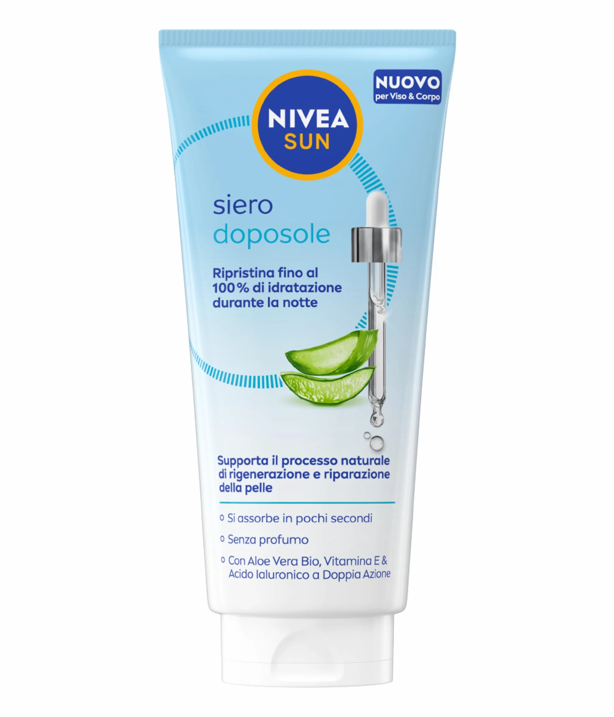 NIVEA SUN Siero Doposole 100 ml, Aftersun con Aloe Vera Bio, Vitamina E e Acido Ialuronico