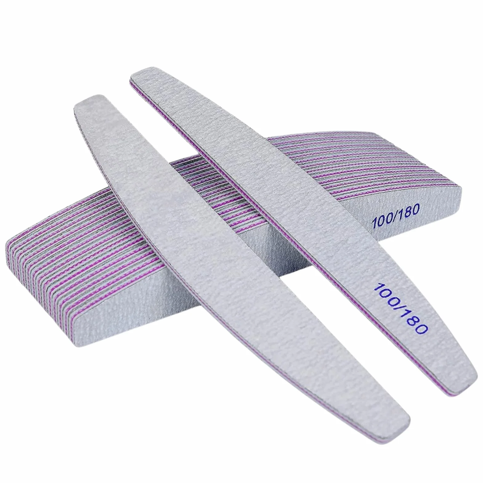 50 PEZZI SQUADO - Lime per Unghie 100 180 Professionali a Mezza Luna Bilaterali Set Limette Ricostruzione Unghie per Gel e Semipermanente Manicure (50 pezzi)