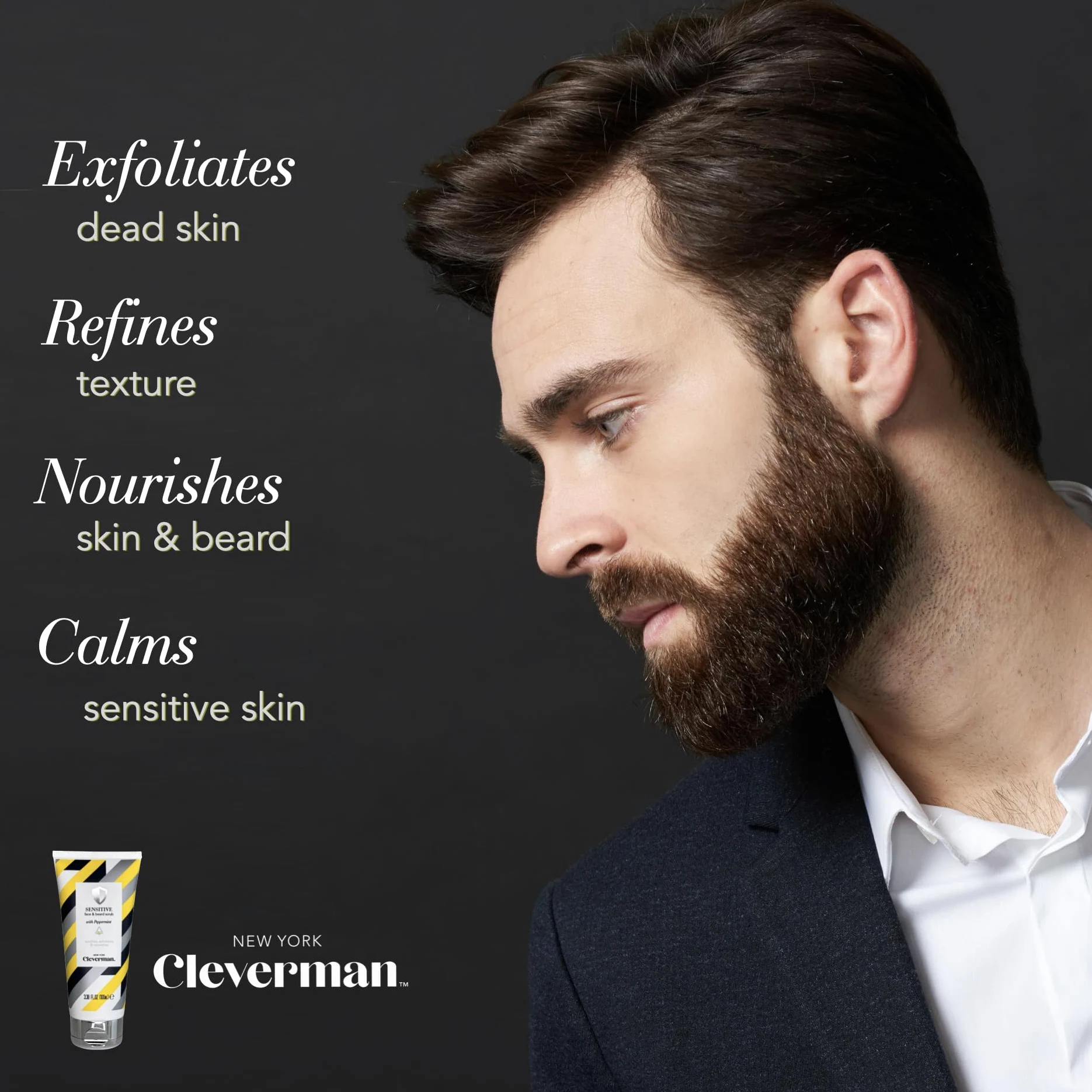 CLEVERMAN Esfoliante viso e barba per uomini, 100 ml, detergente viso esfoliante con infusione di menta
