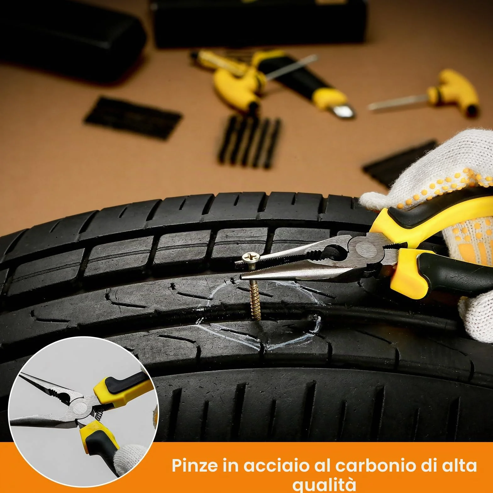 Kit di riparazione pneumatici sgonfi 27 pezzi con sigillante per auto camion moto bici