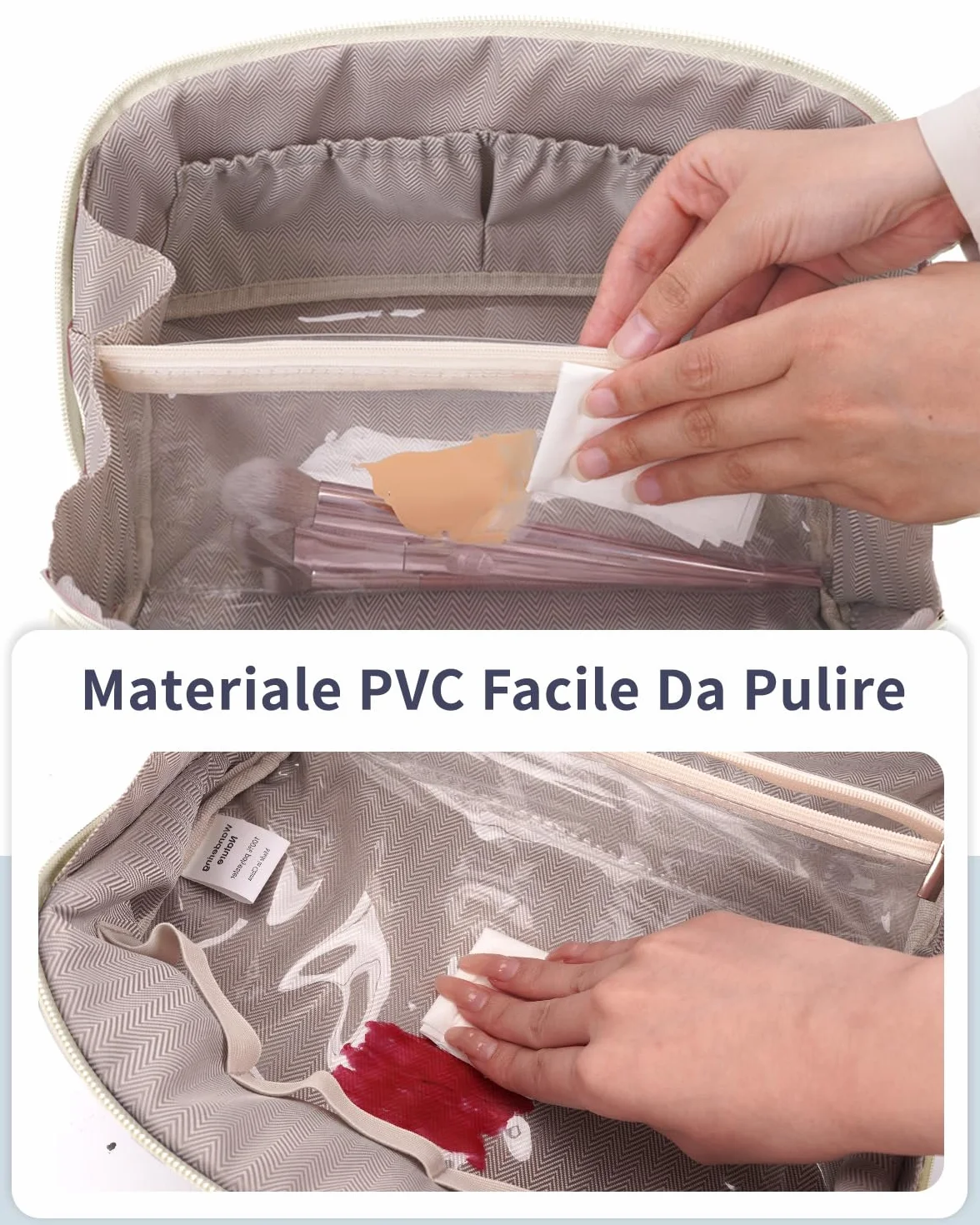 Wandering Nature Beauty Case Donna da Viaggio Impermeabile – Trousse Make Up Grande con Scomparti e Tasca Pennelli, Borsa Trucco Elegante con Manico e Divisorio Trasparente