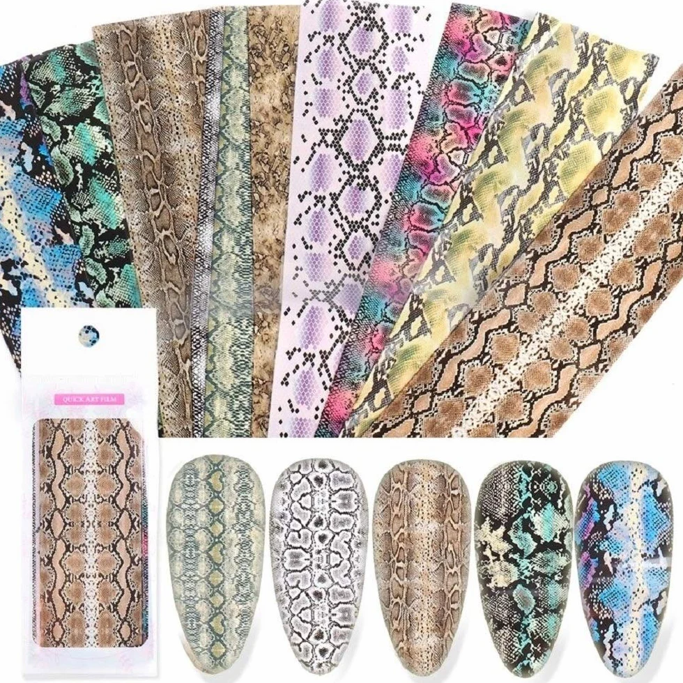 10pcs Zebra Pattern Nail Foil Snake Leopard Print Sticker Transfer Pelle Animale 20x4cm Wild Sexy Slider Accessori per Unghie (Leopardo Trasparente) (1629)