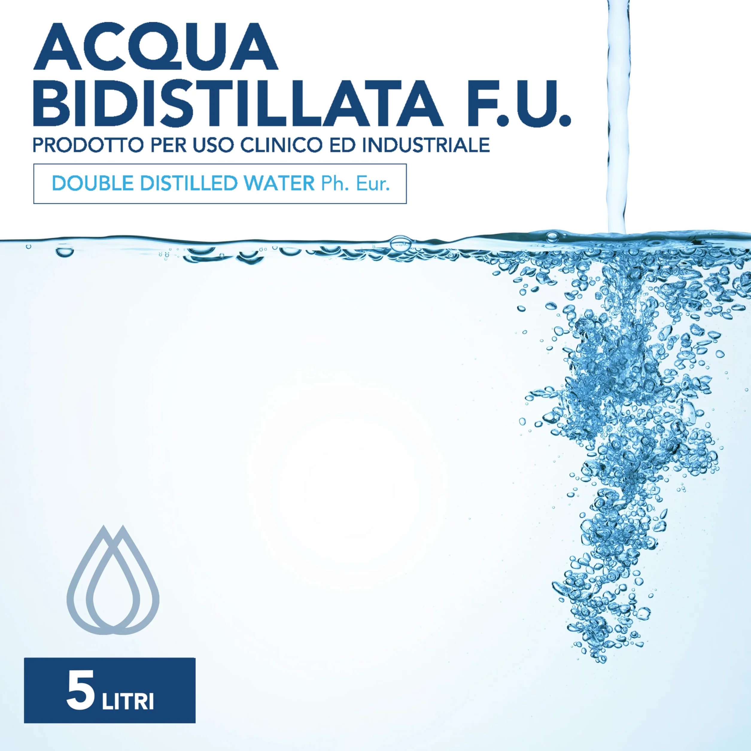 AIESI® Acqua Bidistillata F.U. pura (5 litri) per uso clinico ed industriale, Distillata due volte, Demineralizzata, Made in Italy