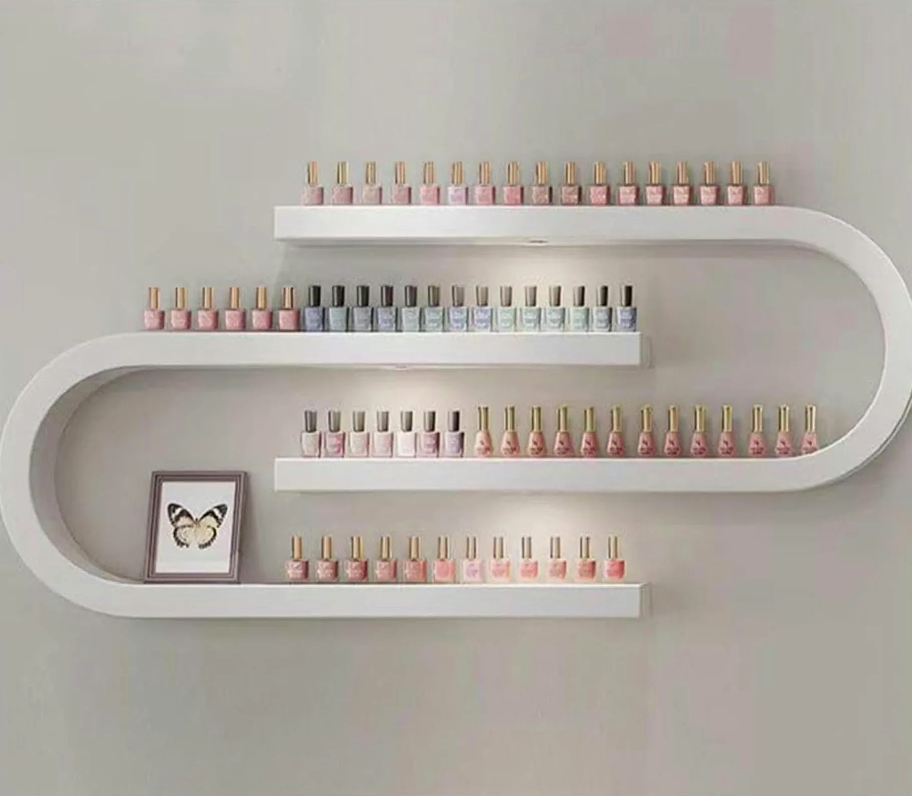 Mensola per Smalto a Parete, mensola per Oli Essenziali a Forma di U, Porta Rossetto, Organizer da Parete per Smalto con Luce