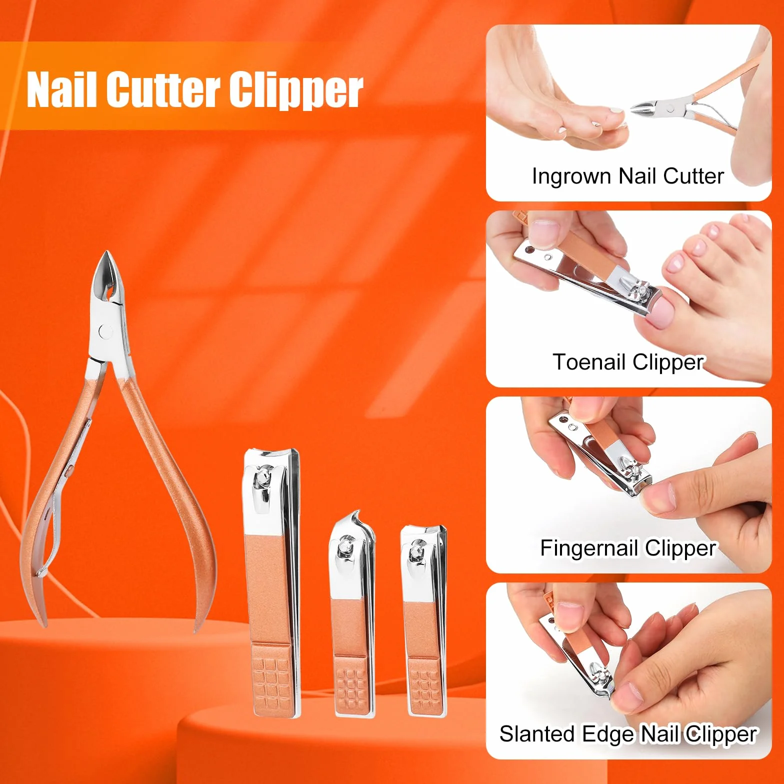 Stainless Steel 18 In 1 Manicure Set Ingrown Toenail Clipper Pedicure Kit Nail Cutter Scissors Cuticle Trimmer Rose Gold