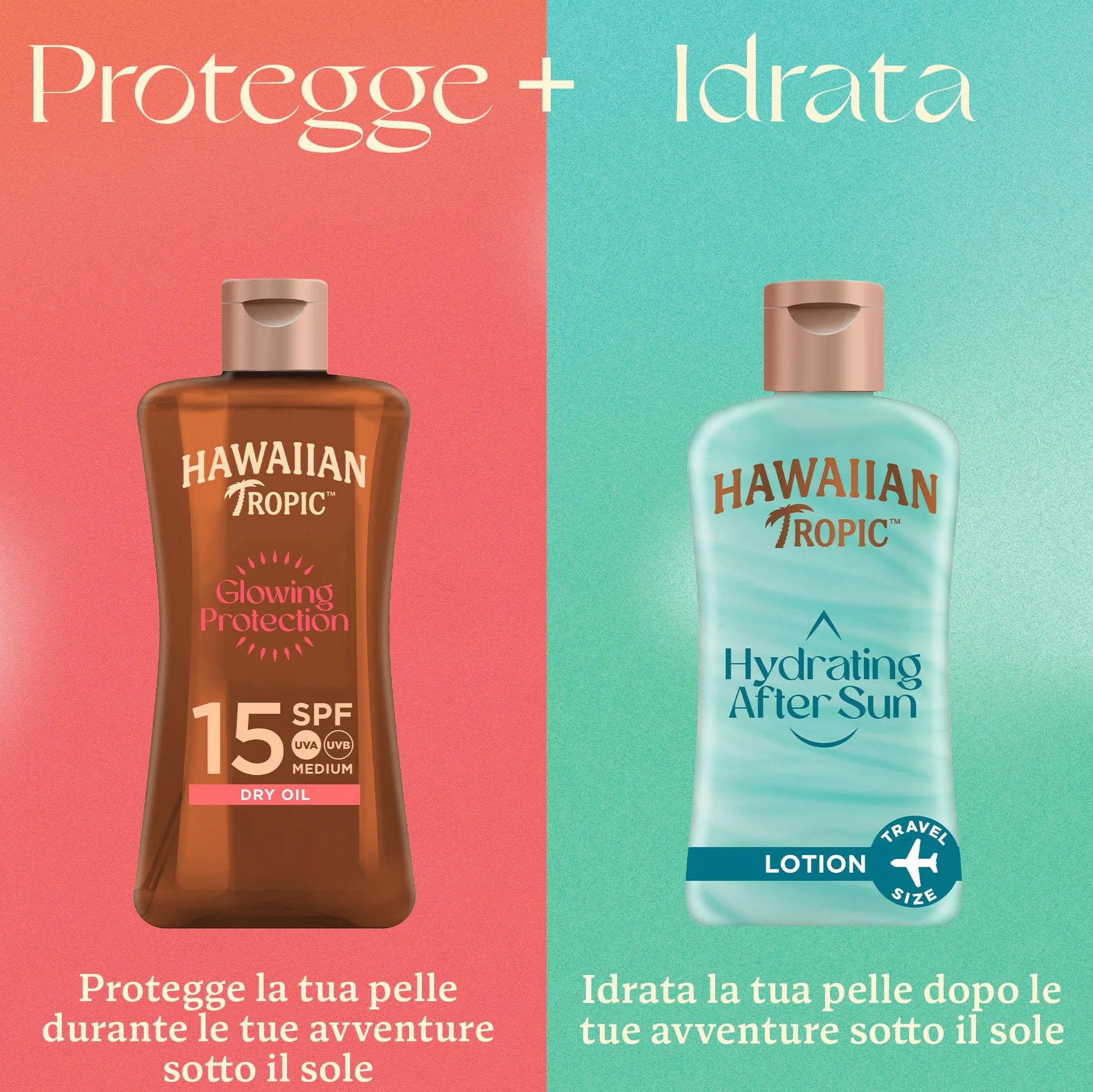 Hawaiian Tropic | Glowing Protection Olio Secco SPF 15, Formato da Viaggio, Profumazione Tropicale, con Burro di Karité, Resistente all'Acqua, Vegano