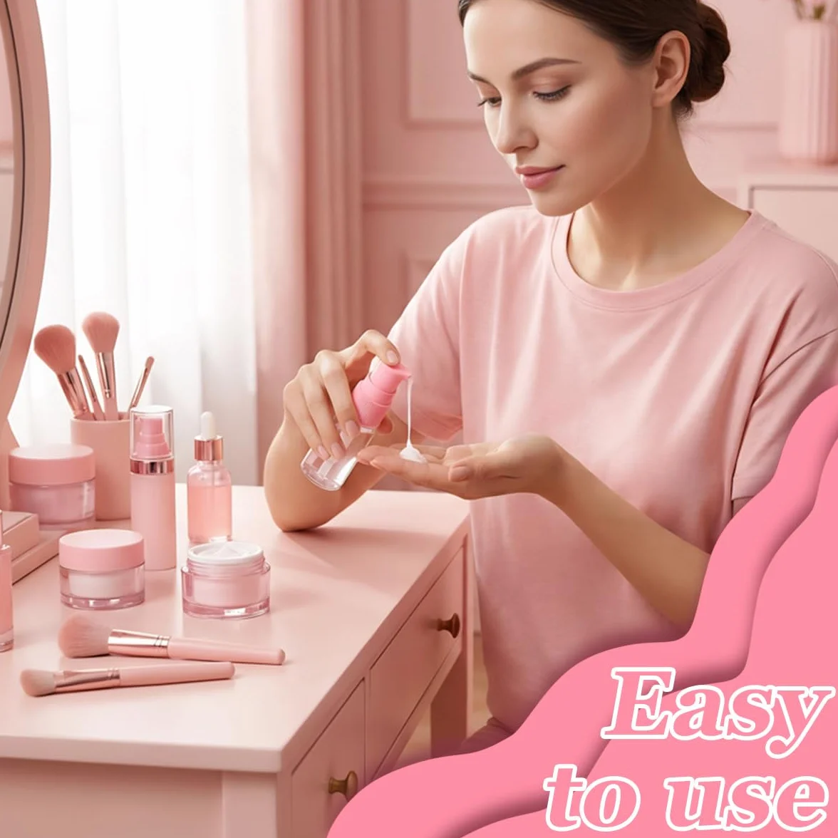 VASANA 12 flaconi vuoti portatili da 10 ml, ricaricabili, in plastica trasparente, con pompa a pressione rosa, per cosmetici e creme per il viso, emulsioni, campioni, contenitori per imballaggio