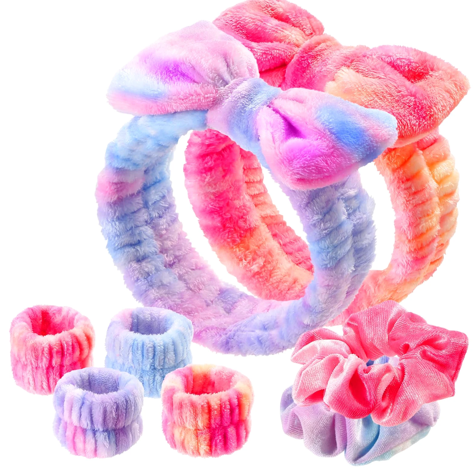 WSYUB Set di fascia e braccialetto da spa con elastici per capelli, fasce per lavare il viso, fascia per trucco per la cura della pelle, fasce da polso per lavare il viso