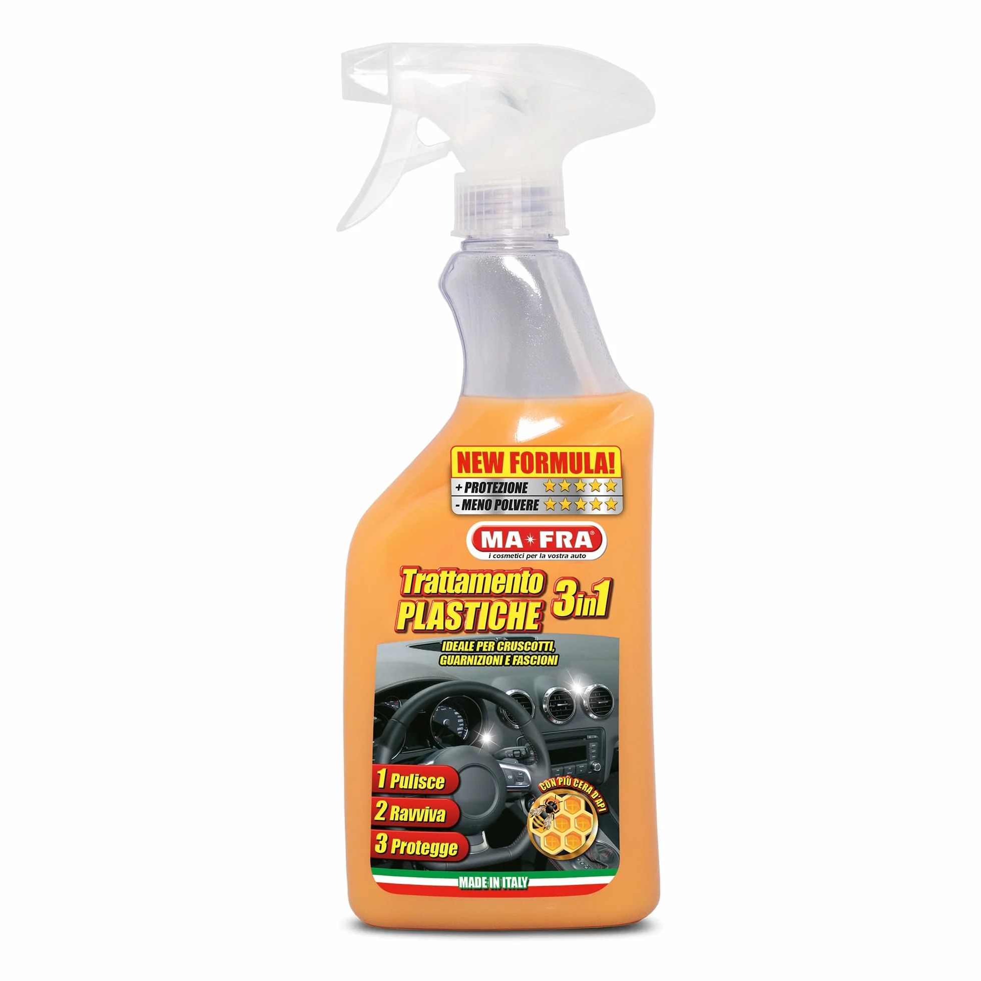 Ma-Fra Trattamento 3in1 Plastiche 500ml Pulisce Ravviva Protegge Cruscotti Guarnizioni Barriera Anti UV