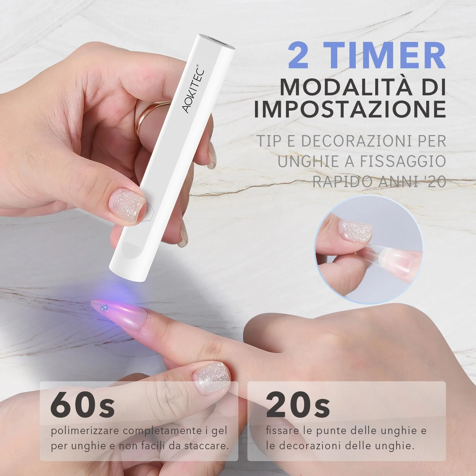 Aokitec Lampada UV LED Unghie, Lampada portatile per unghie, lampada semipermanente unghie, Unghie delle mani e dei piedi ad asciugatura rapida, Previene l'oscuramento della pelle intorno alle unghie