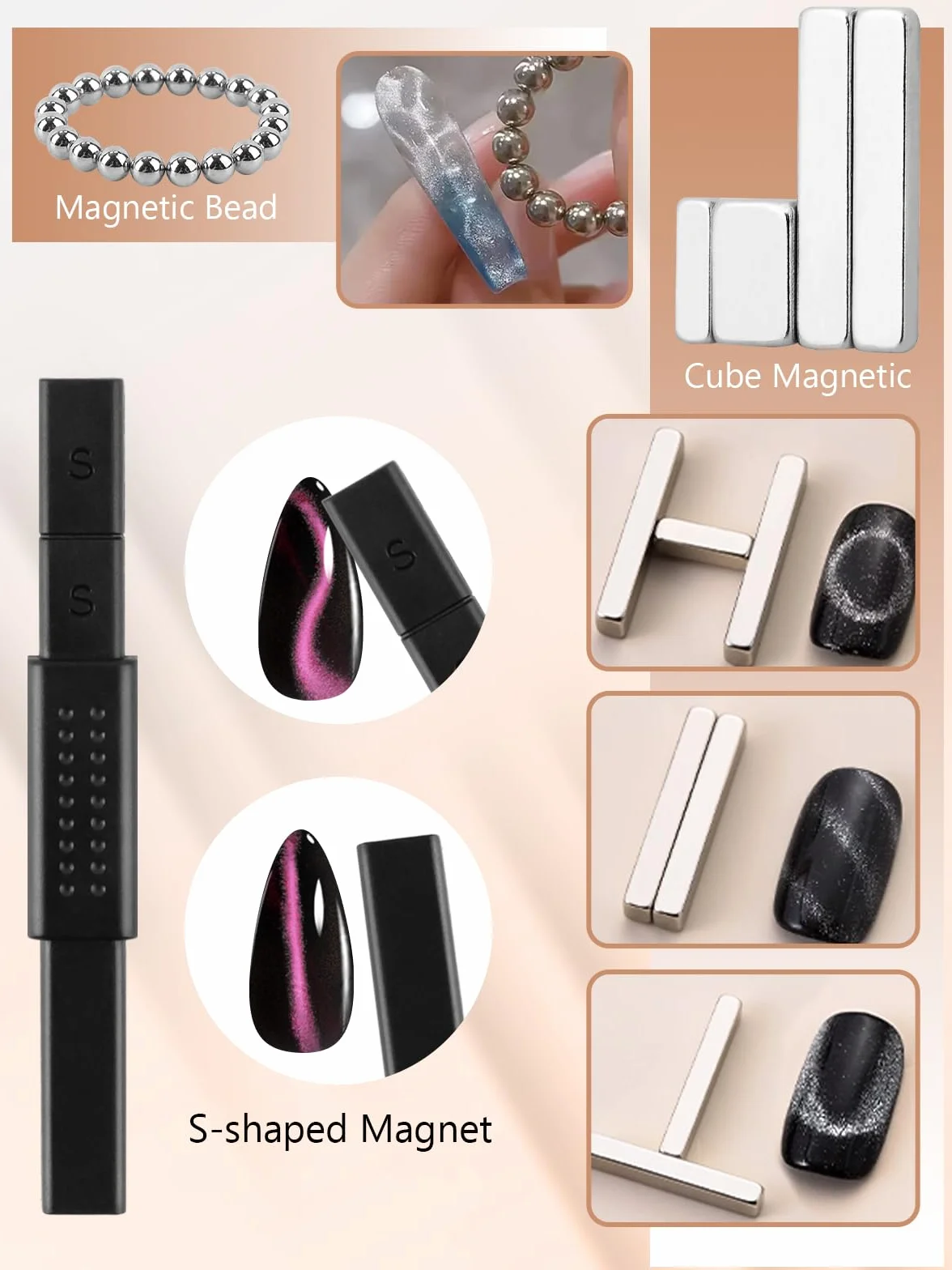 EBANKU 28PCS Cat Eye Magnete Bastone per Unghie Set, Magnetico Stick Magnete per Unghie - Nail Art Tool Uso con Occhio del Gatto UV Gel Polish Polvere o Smalto