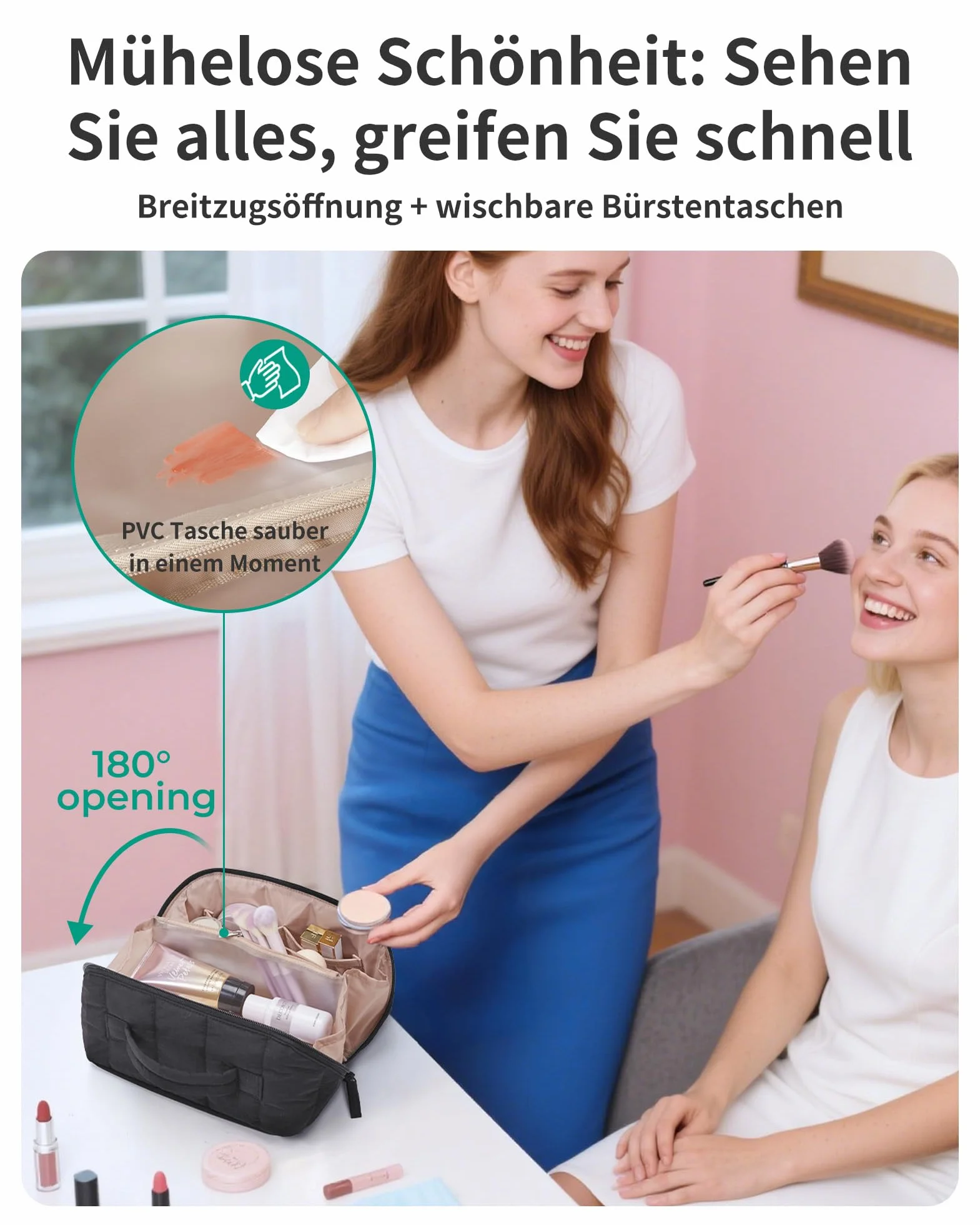 BAGSMART Borsa cosmetica da viaggio organizer piatta nera