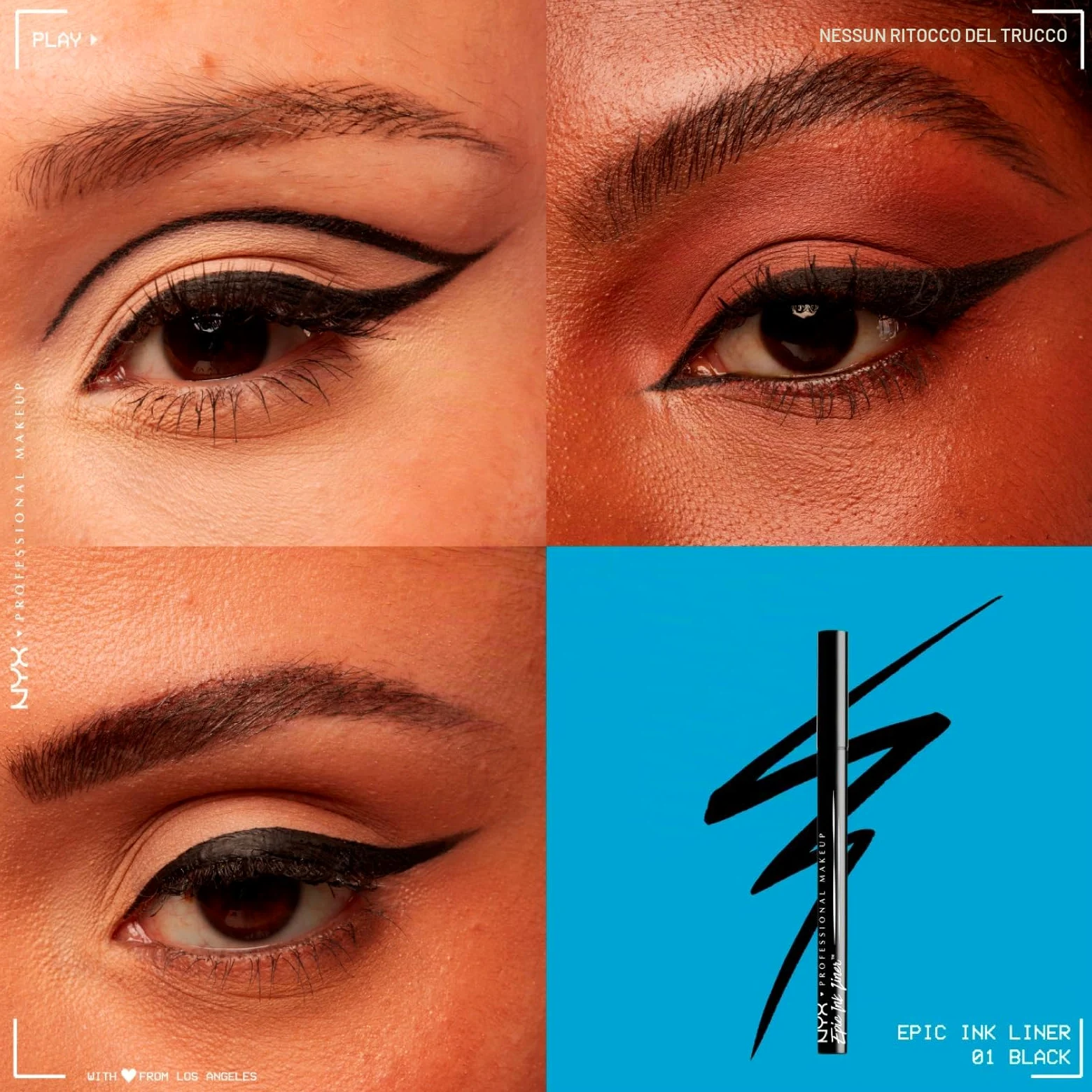 NYX Professional Makeup Eyeliner Epic Ink Liner Tonalità 01 Nero Waterproof Ultra Pigmentato Colore Intenso a Lunga Tenuta 24h con Punta Flessibile e Precisa Formula Vegana - 4 Eyeliner