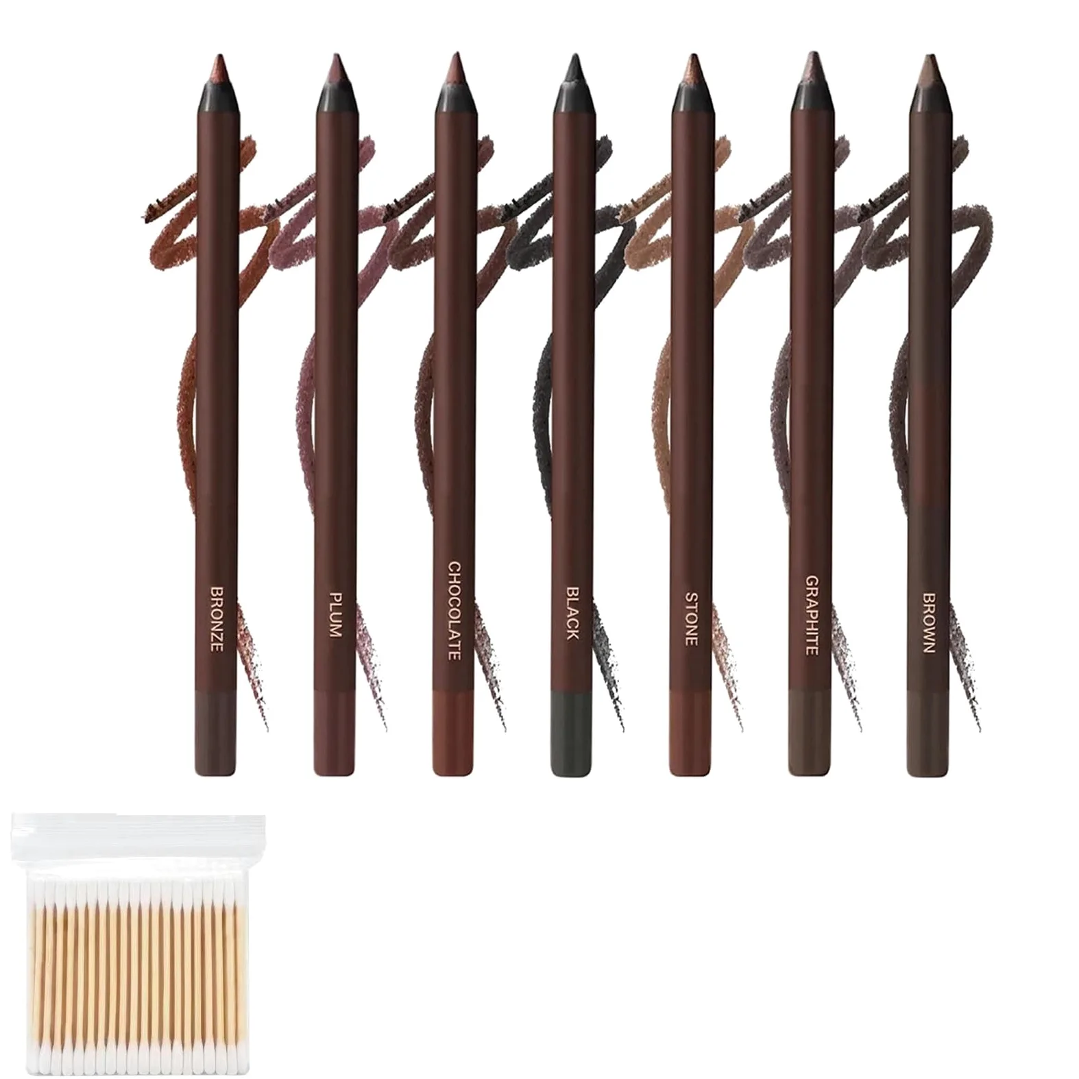 Matita eyeliner waterproof, 2025 Nuovo eyeliner duo waterproof 24 ore, matita occhi temperabile, senza sbavature, non sbiadisce, liscia e facile da colorare con 100 bastoncini di cotone.(Mix 7PCS)