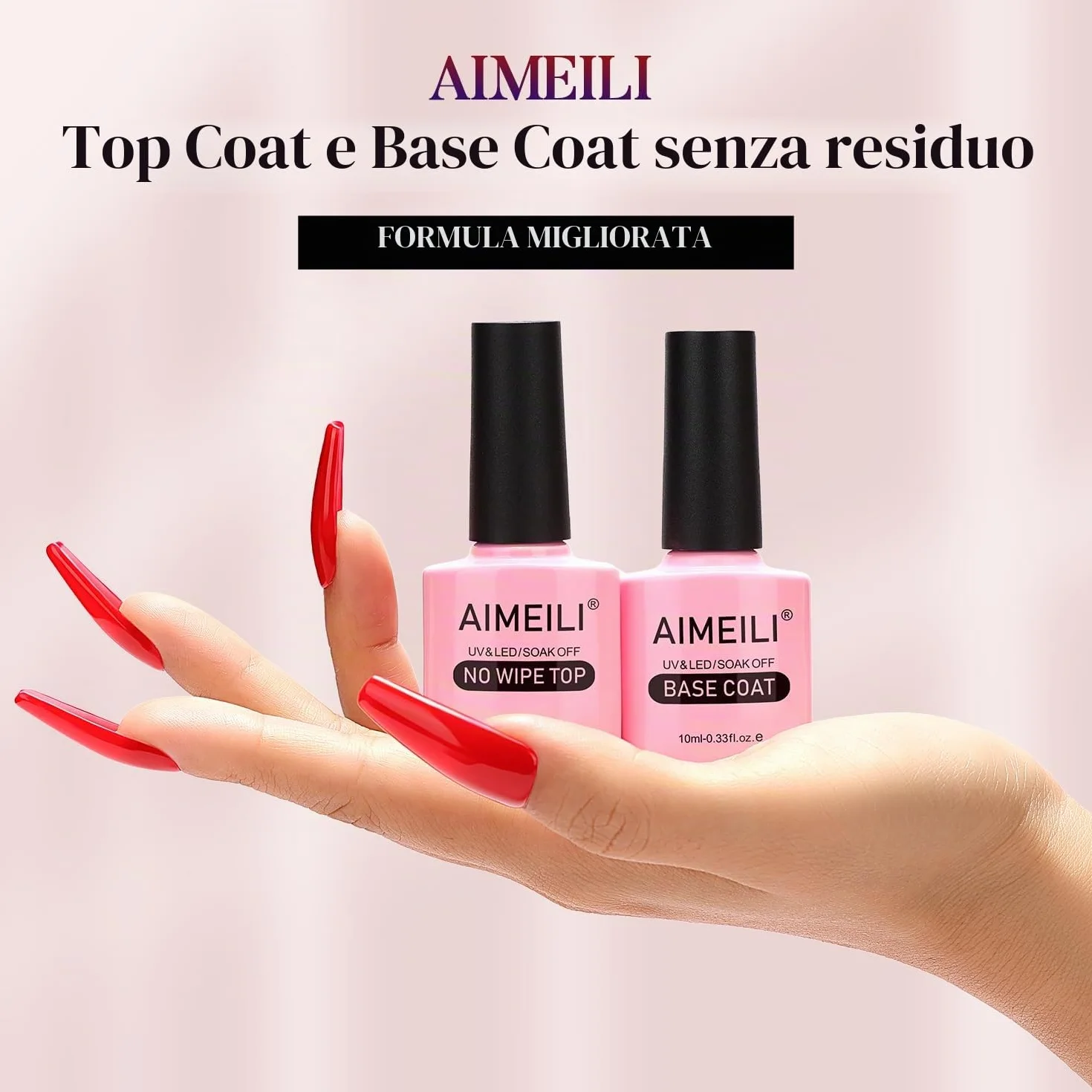 AIMEILI Base e Top Coat Semipermanente Smalto per Unghie in Gel UV LED Soak Off Kit Senza HEMA 10ml