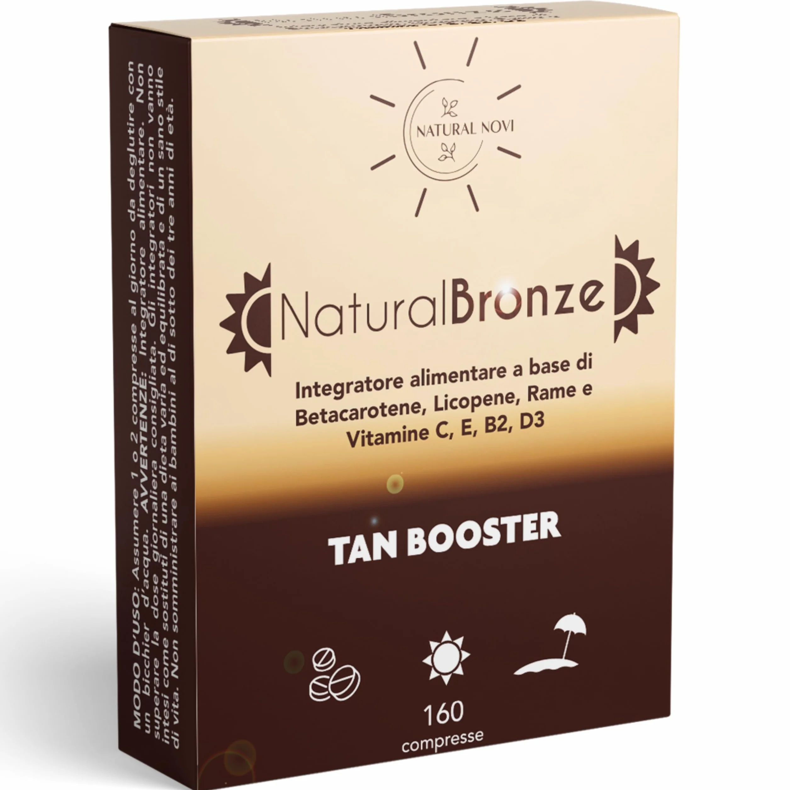 NaturalBronze Integratore Abbronzatura 160 compresse Betacarotene Licopene Rame Selenio Vitamine B C D E