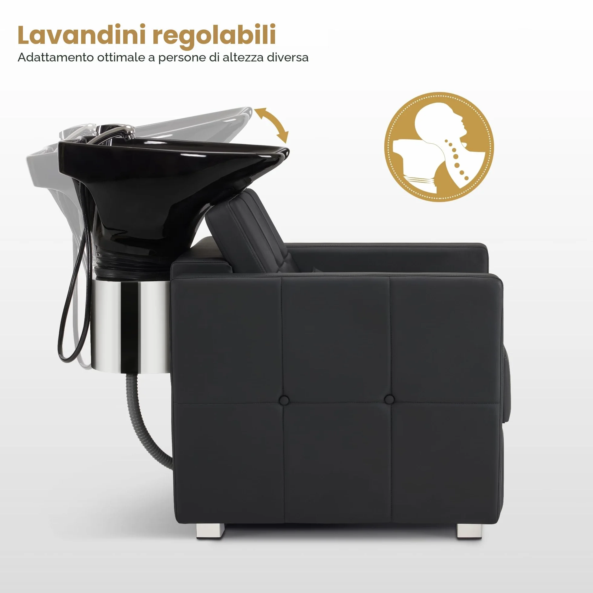 BarberPub Poltrona da barbiere con lavabo, lavabo da barbiere in ceramica regolabile, poltrona da barbiere reclinabile Poltrona da barbiere per salone SPA, 8010 (Nero)