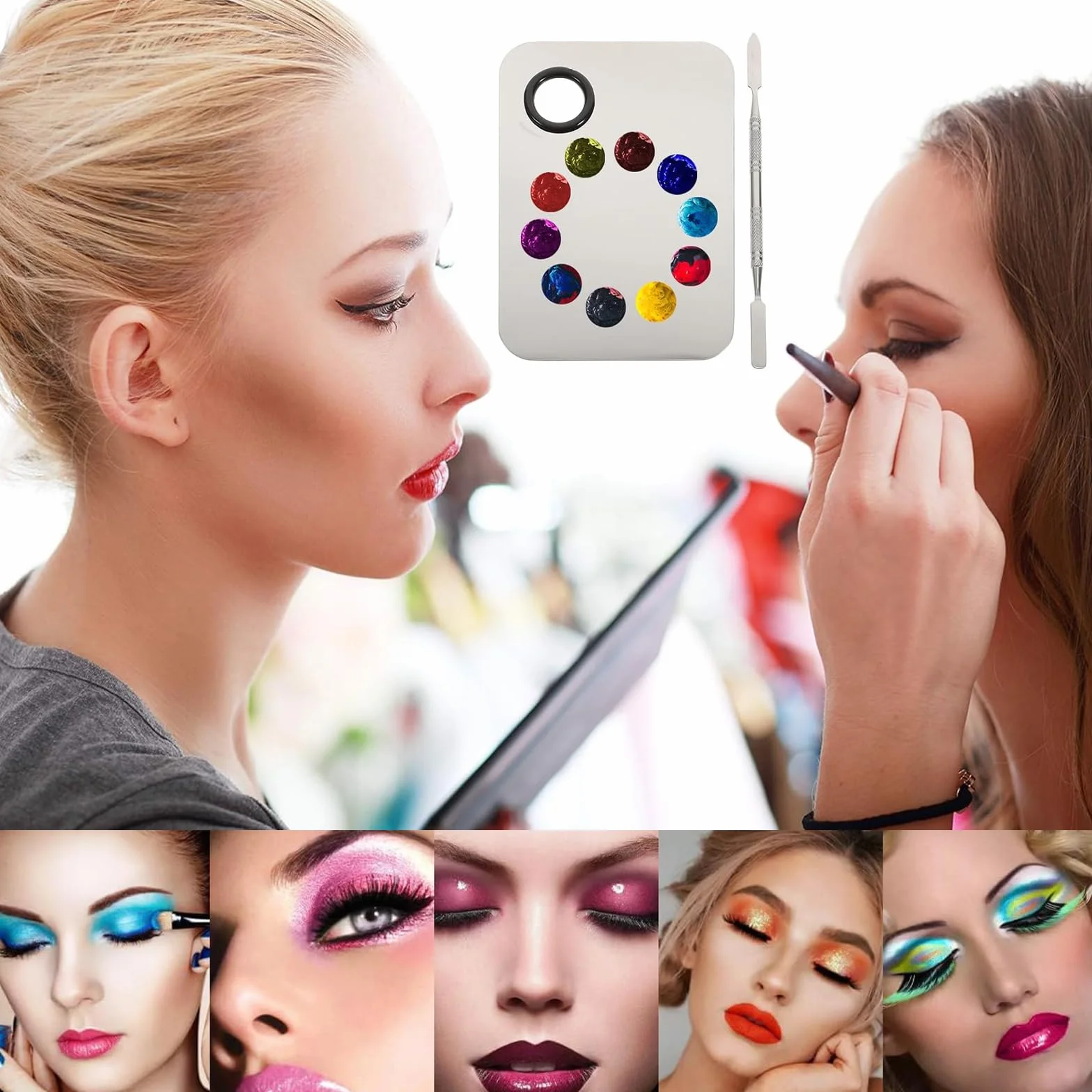 Palette per Miscelazione del Trucco Acciaio Inossidabile Tavolozza di miscelazione con Spatola per Mescolare Fondotinta, Argento