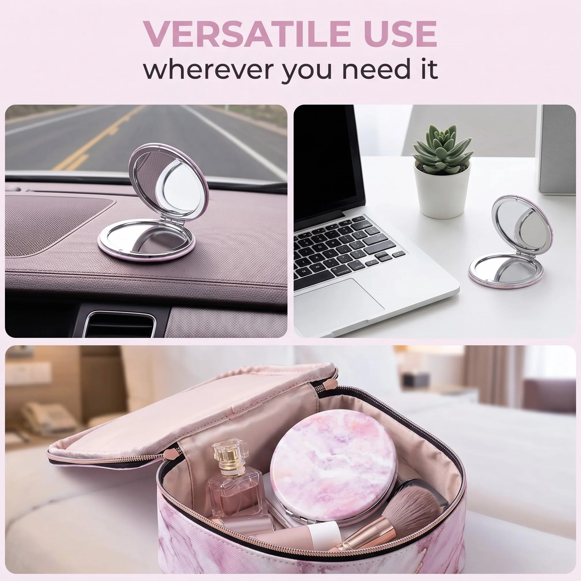 Specchio Cosmetico Compatto Tascabile Elegante, Specchio da Toeletta Colorato Portatile, Regali per Ragazze