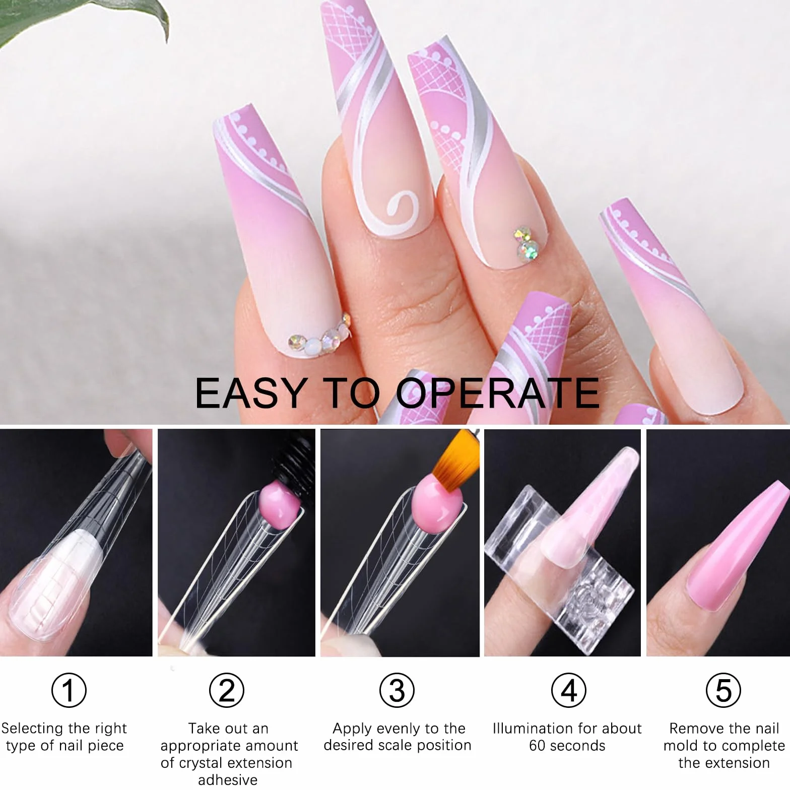 120 Pezzi Poli Estensione Gel Forme per unghie doppie con unghie a bara per la manicure in gel e per il fai da te nel salone di bellezza (set di forme per unghie doppie lunghe in Ferrari)