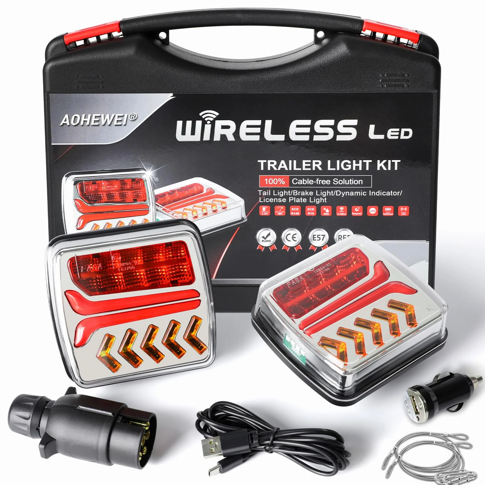 Luci posteriori per rimorchio senza fili a LED magnetiche 12V ECE con spina a 7 pin per camion