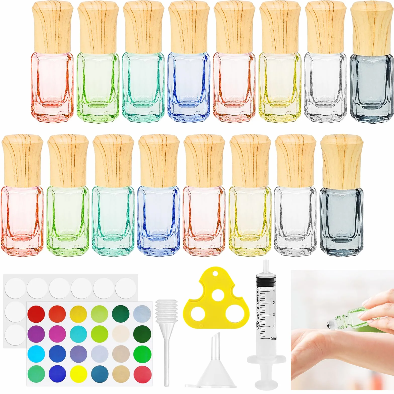 16pcs Roll On Vuoto per Oli Essenziali con Sfera in Acciaio Inossidabile, 3ml Roll On Oli Essenziali, Contenitore Flaconcini Vuoti, Bottiglie Flaconcini Vuoti per Olio Essenziale, Aromaterapia