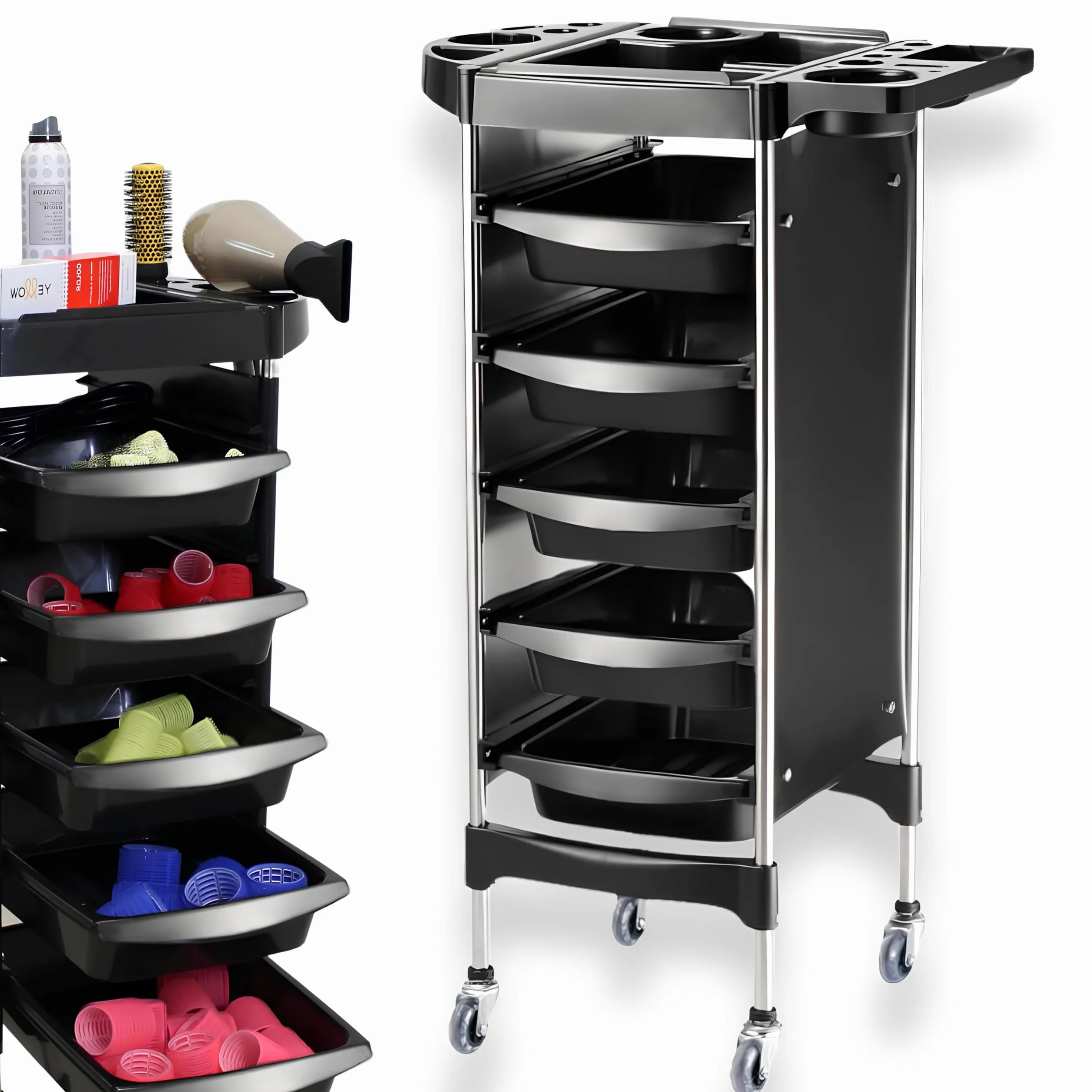 Altéax Carrello Parrucchiere Professionale con 6 Livelli e 5 Cassetti Estraibili - Carrello Estetista - Carrello per Parrucchieri 1pz. Accessori non Inclusi - Carrello Barbiere - Carrello Portaoggetti