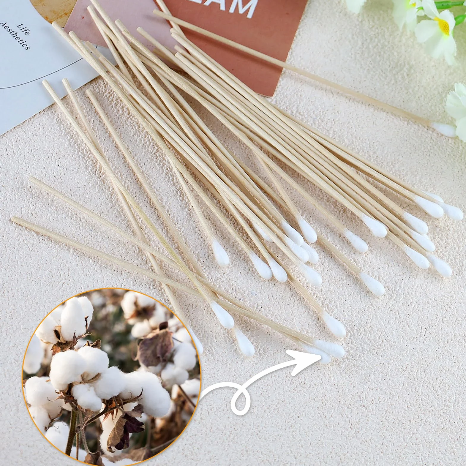 200 pezzi Tamponi di cotone in legno, tamponi di cotone da 15 cm, tamponi di pulizia lunghi ecologici per strumenti cosmetici di trucco Tastiera e fotocamera