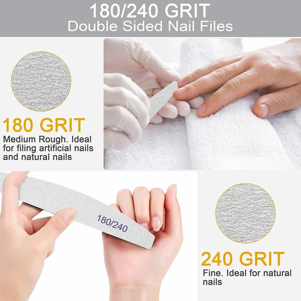 Lime per unghie da 25 pezzi, lime per unghie 180/240 per unghie in gel, unghie spesse per unghie acriliche