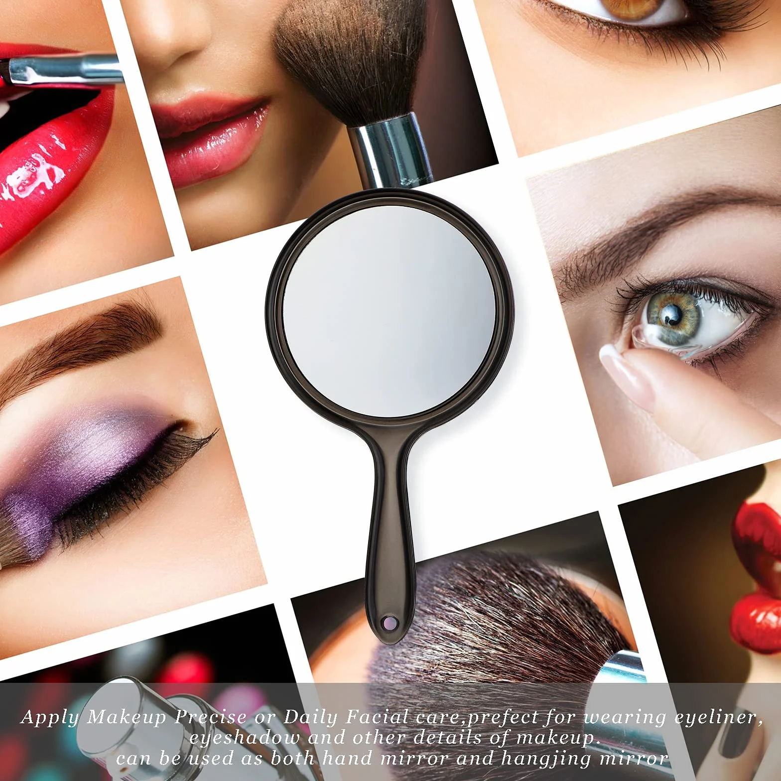 Specchio a Mano per Trucco 1X/3X Ingranditore Doppia Faccia Rotondo Nero
