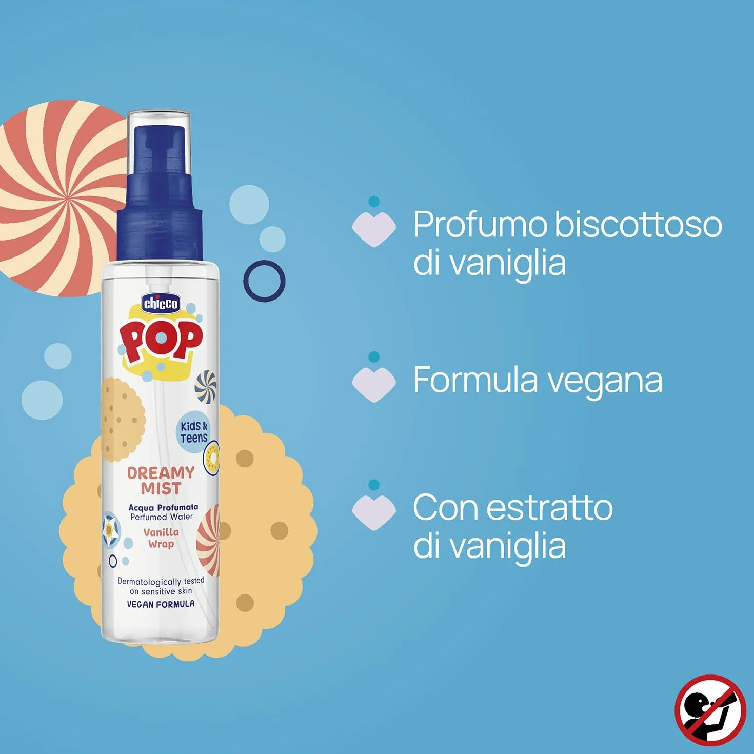 Chicco POP Acqua Profumata Vanilla Wrap, Profumo corpo per Bambini alla Vaniglia, 150 ml