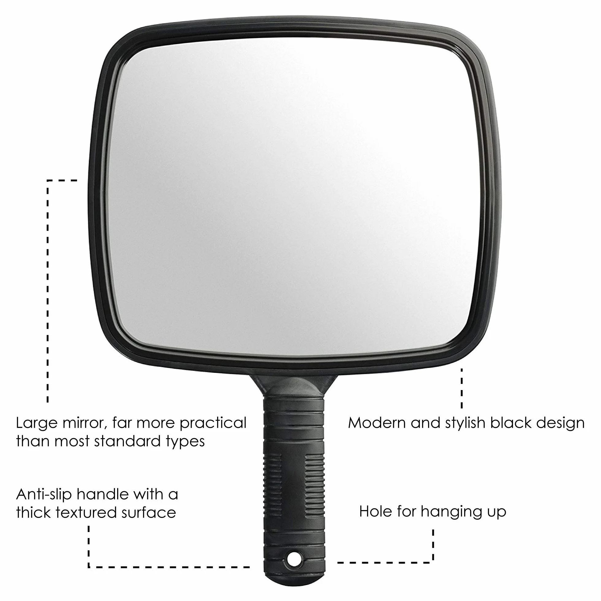 TRIXES Specchio Portatile Professionale per Salone Parrucchiere Barbiere con Manico - Specchio Trucco Portatile Grande e Comodo - Specchietto Dentista - Nero
