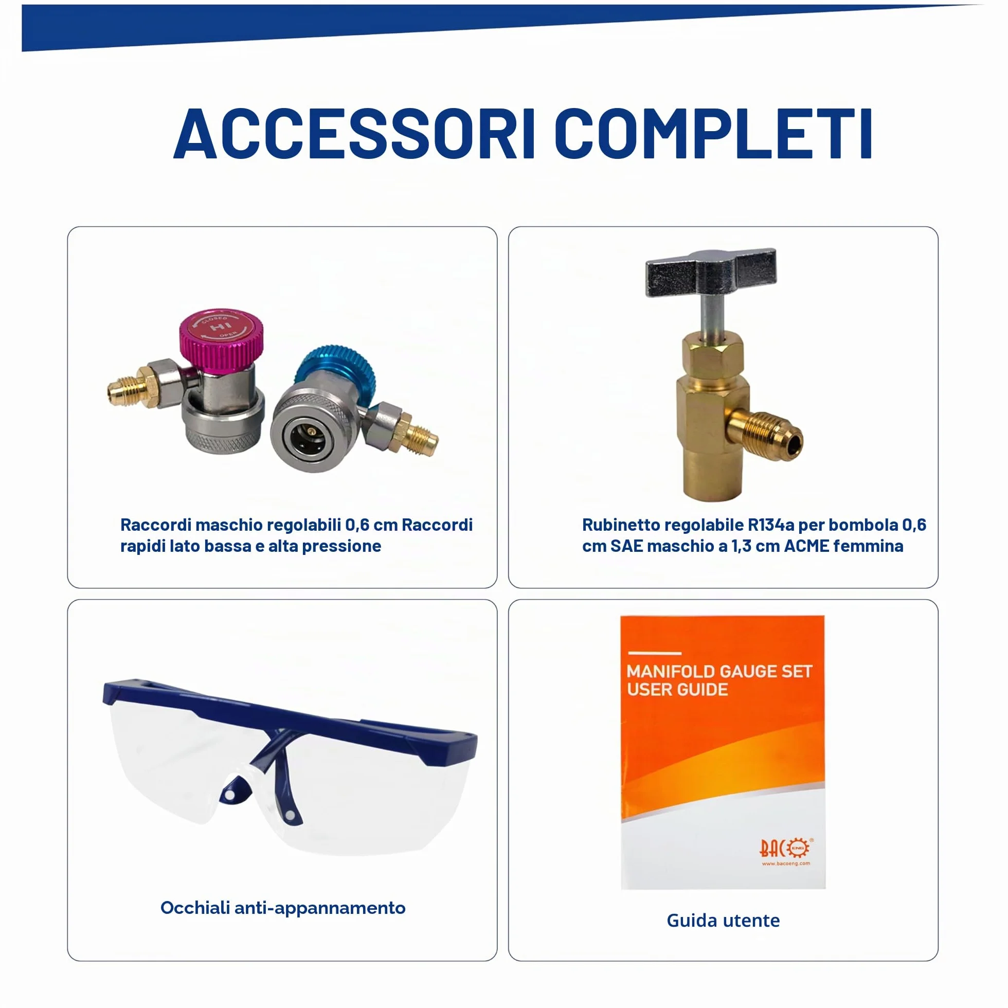 BACOENG Manifold Gauge Kit R134A R410A R407C 1.5m Tubi Set Manometri Condizionatori