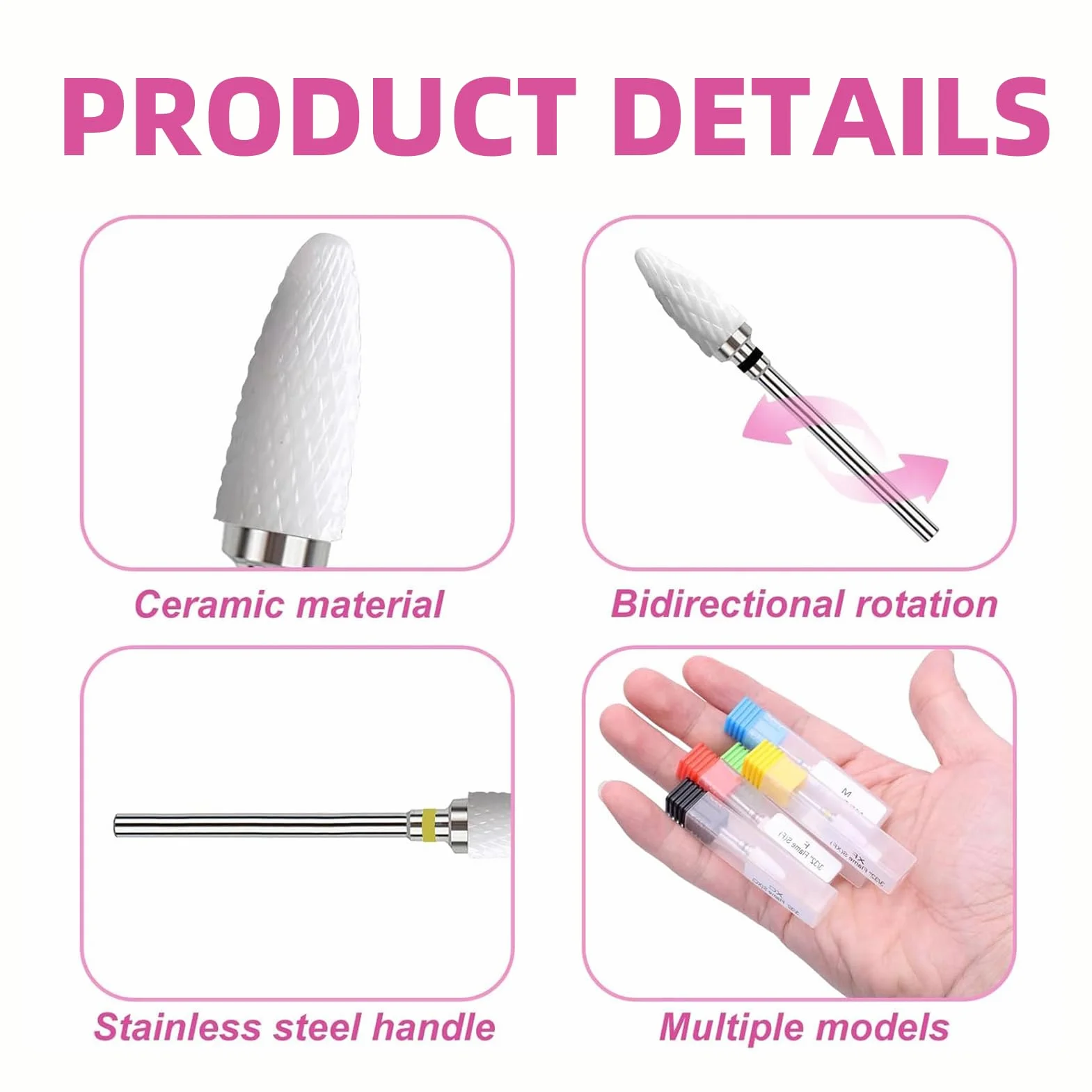 Punta per Trapano in Ceramica per Unghie 5 Pezzi Rimozione Cuticole Gel Acrilico Manicure Pedicure
