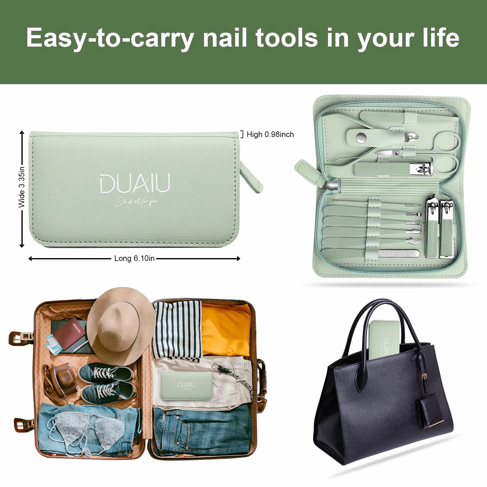 Kit Manicure Professionale 12 Pezzi Acciaio Inox Tagliaunghie Set Donne Uomini con Borsa Viaggio