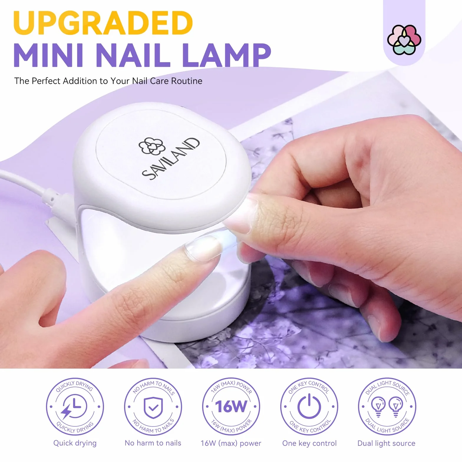 Saviland Mini Lampada UV LED Unghie, 16W Lampada per Unghie Gel Asciugatura Rapida, Luce UV Portatile, Estendere le Unghie Facile e Veloce, Lampada Unghie Piccola per Asciuga Unghie Salone di Casa