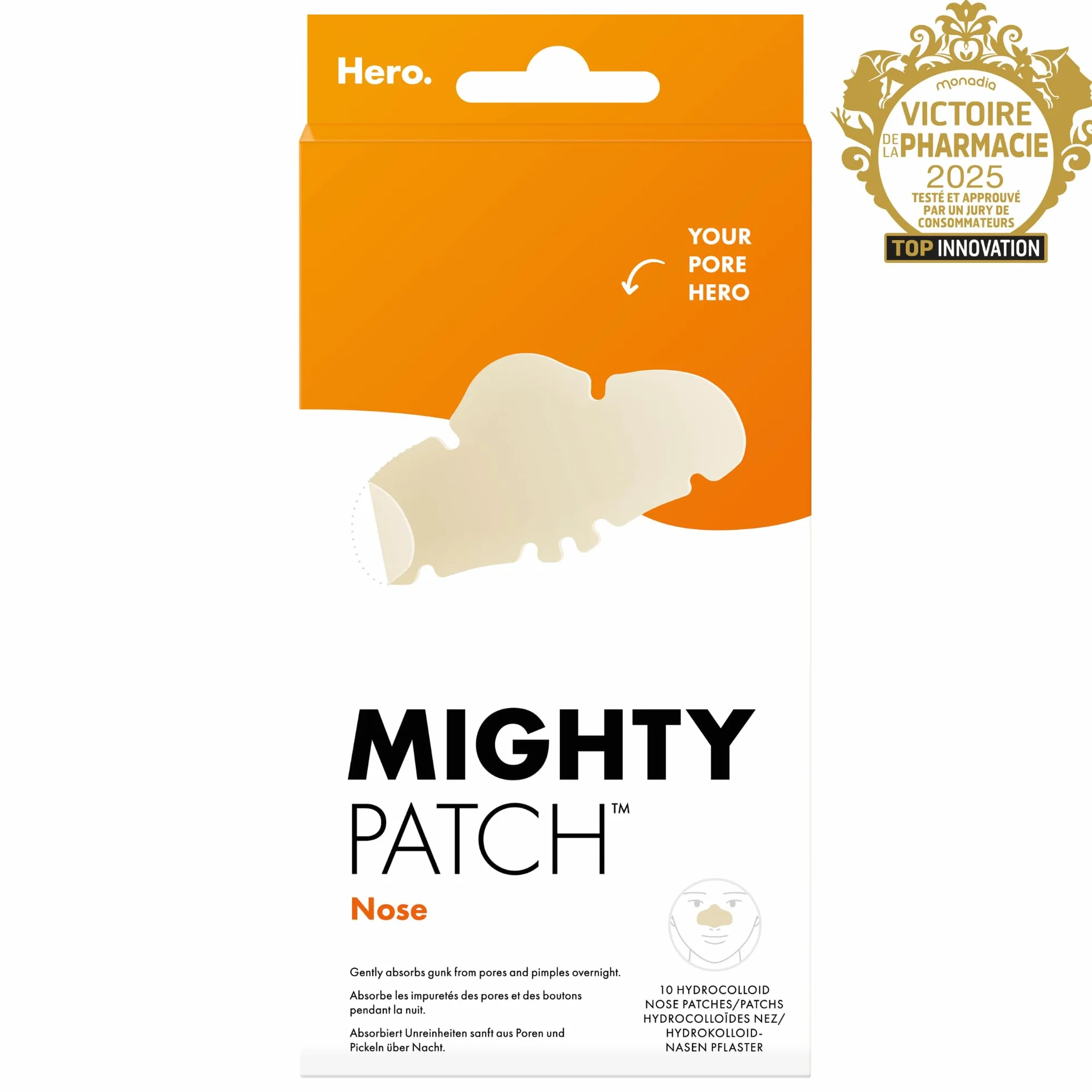 Hero Mighty Patch Nose: Cerotto anti-acne all'idrocolloide che assorbe le impurità dai pori e dai brufoli sul naso in 6 ore, confezione da 10 cerotti.