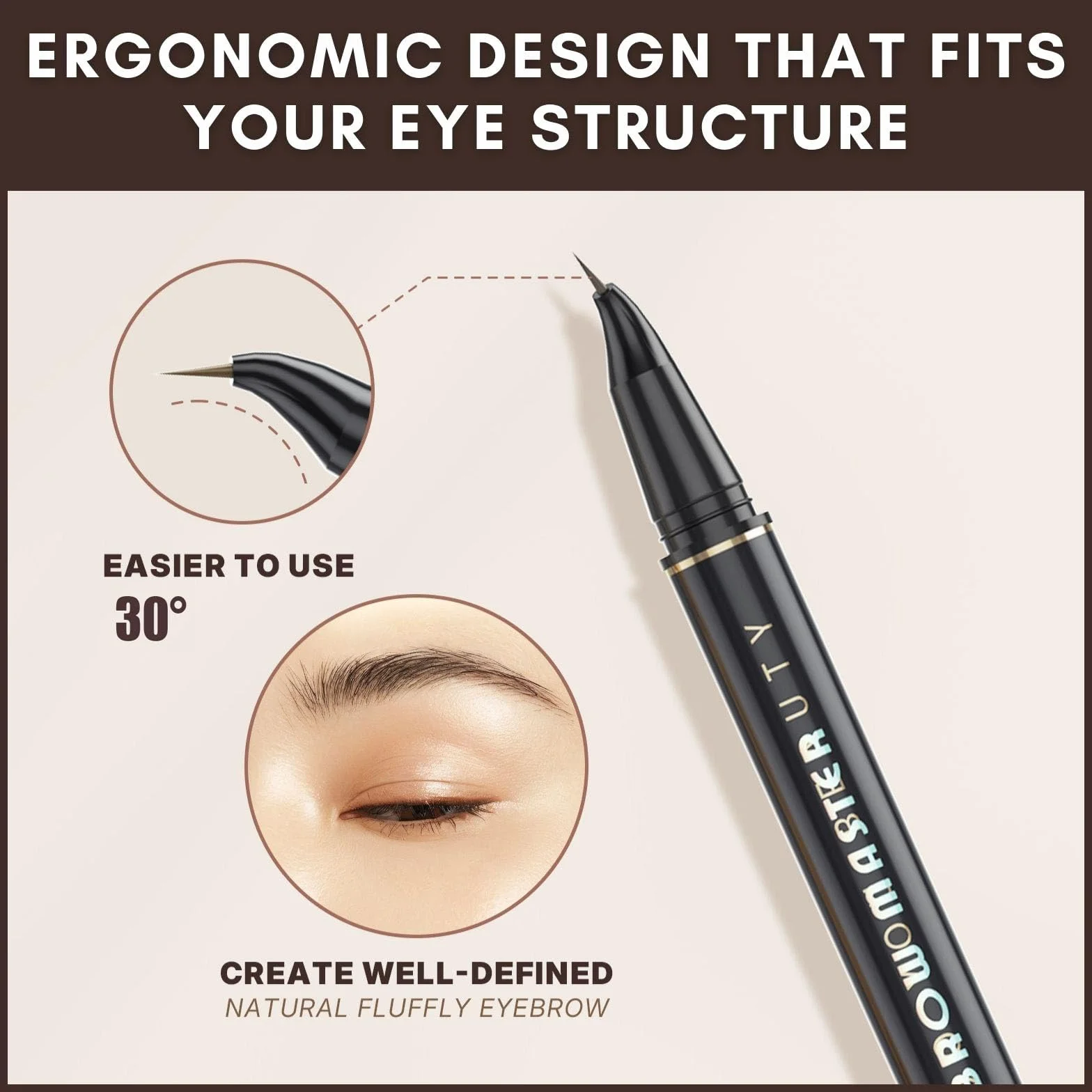 2CHILL Matita per Sopracciglia Curva a 30°, Penna per Sopracciglia Professionale 2 in 1, Penna per Sopracciglia Waterproof a 4 Punte, Microblading Intenso per Donne, Trucco a Lunga Tenuta (Marrone